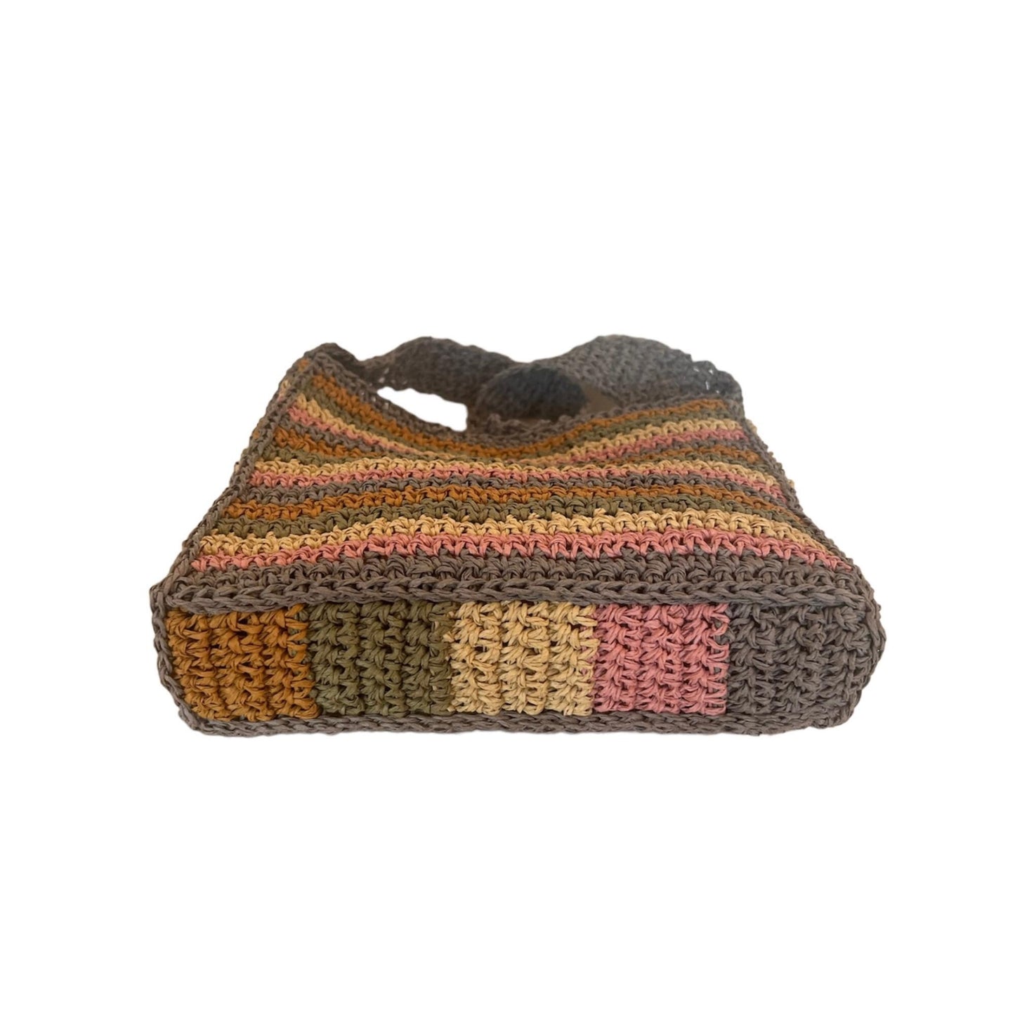 Handmade Striped Crochet Shoulder Bag – Earthy Pastel Boho Crossbody Purse