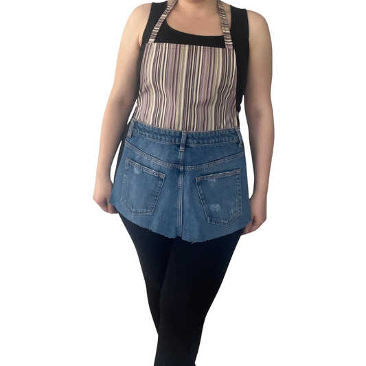 Upcycled Denim & Striped Apron – Handmade Kitchen & Craft Apron