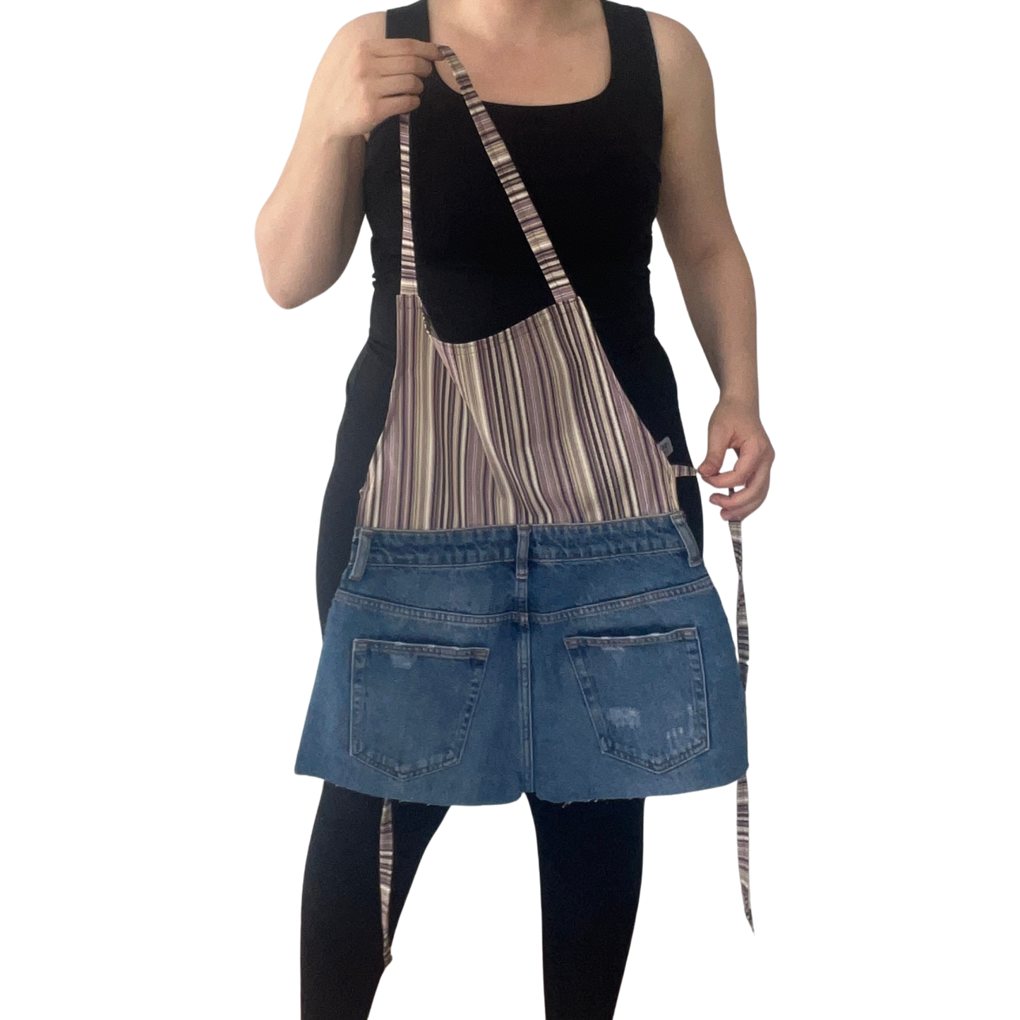 Upcycled Denim & Striped Apron – Handmade Kitchen & Craft Apron