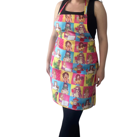 Vibrant Pop Art Women Illustration Apron – Colorful, Bold Kitchen Accessory, Handmade