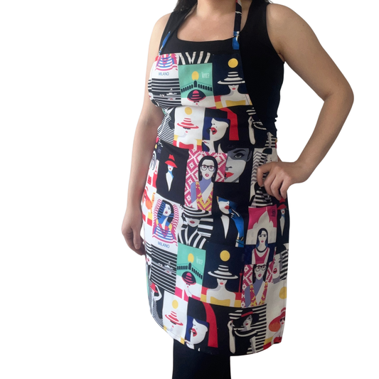 Pop Art Women Illustration Apron – Colorful Full-Length Kitchen Apron, Handmade Cooking Gift for Women & Chefs