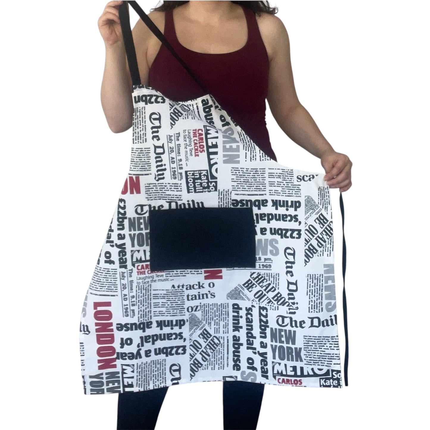 Handmade Newspaper Print Apron – Optional Matching Tote | Water-Repellent, Stain-Resistant