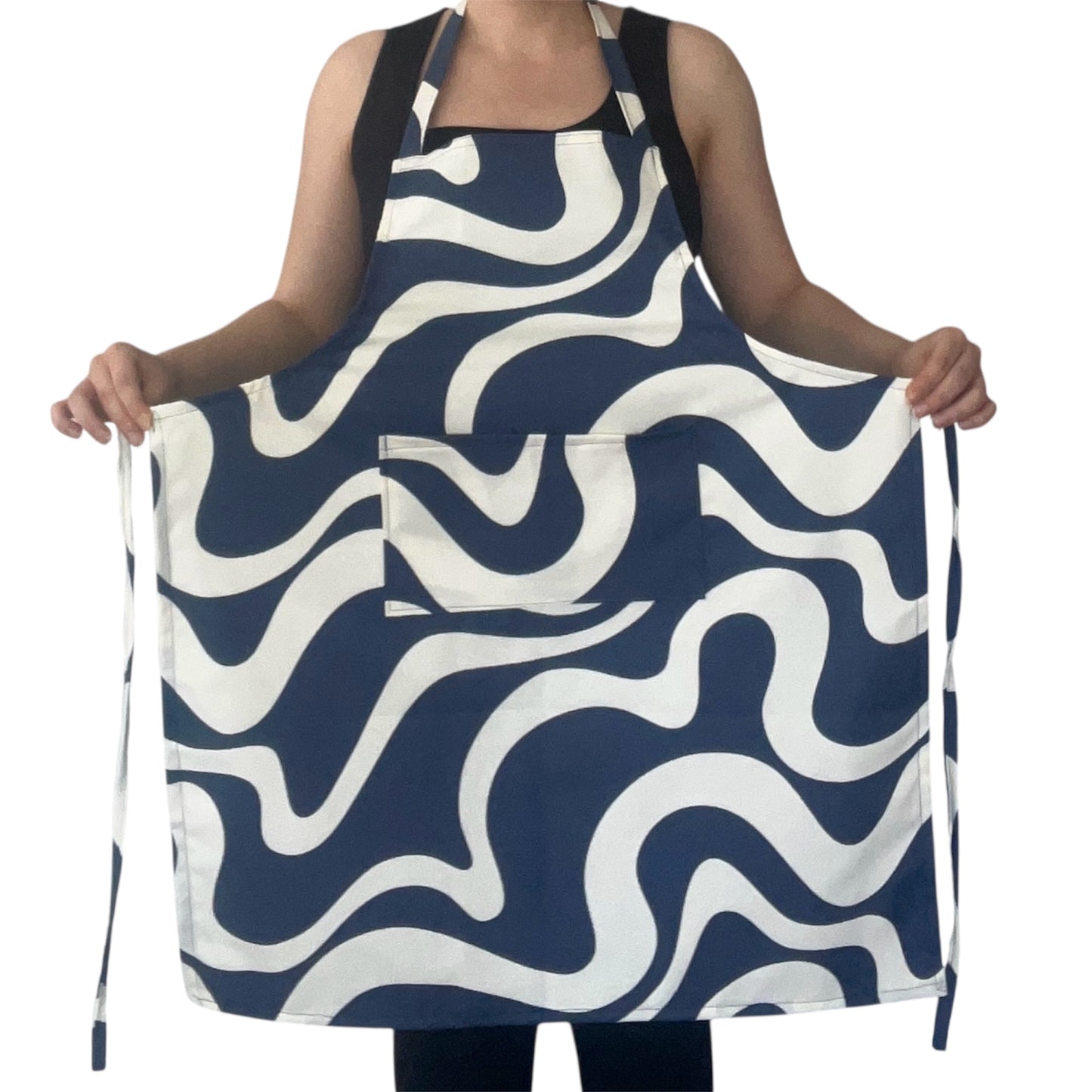Handmade Water-Resistant Apron with Bold Wavy Print – Blue, Yellow, or Black