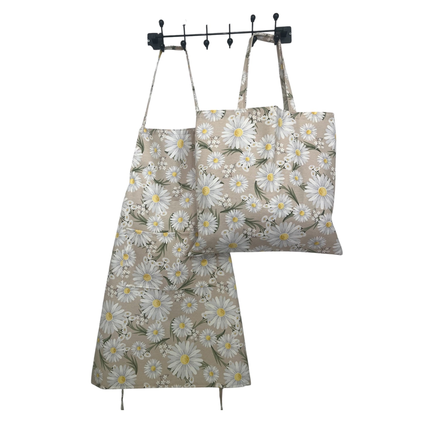 Handmade Daisy Apron Set | Water-Resistant Floral Kitchen Apron with Tote & Grocery Bag