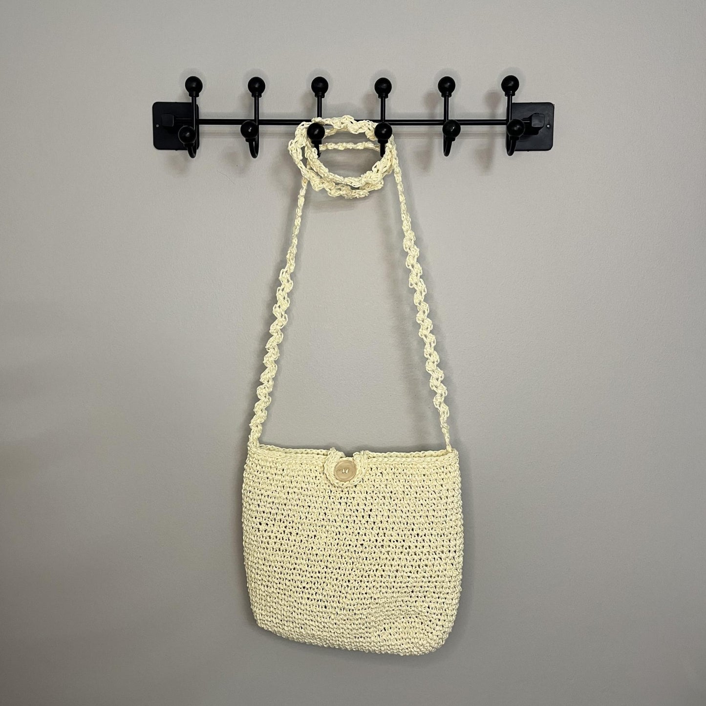 Handmade Crochet Crossbody Bag Natural Paper Yarn Summer Purse Lightweight Eco-Friendly