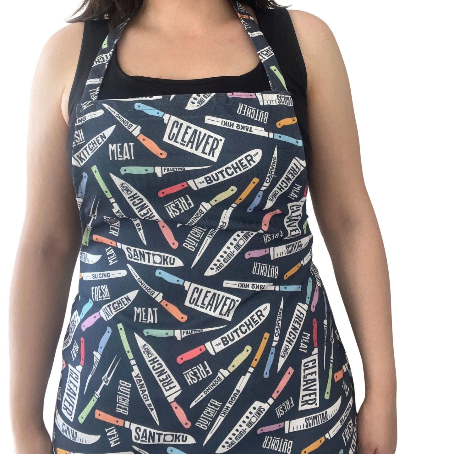Handmade Knife Print Apron – Optional Matching Tote Bag | Bold Kitchen Gift for Chefs & Food Lovers
