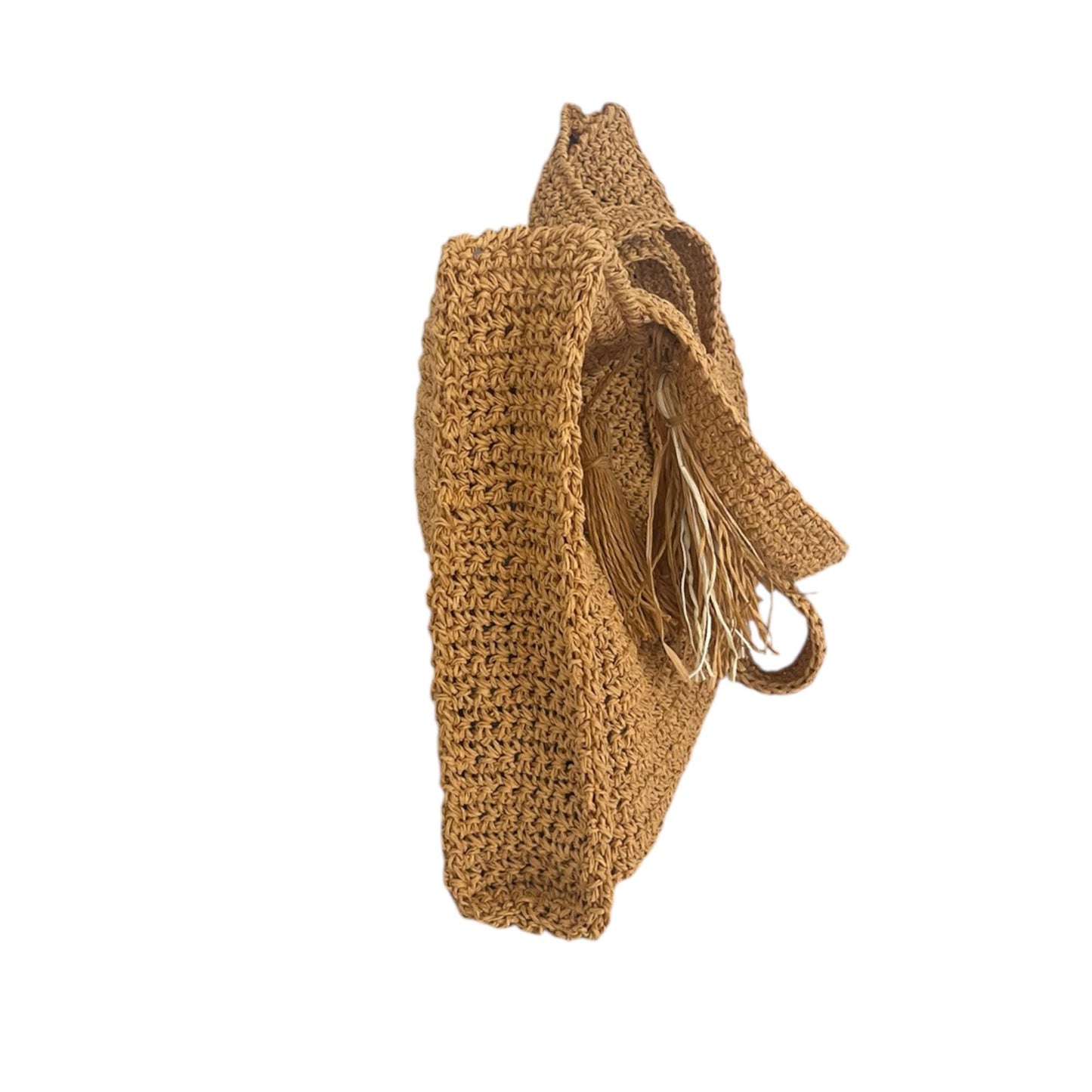 Handmade Crochet Mesh Tote Bag – Natural Straw Color, Summer Beach Bag, Eco-Friendly Market Bag