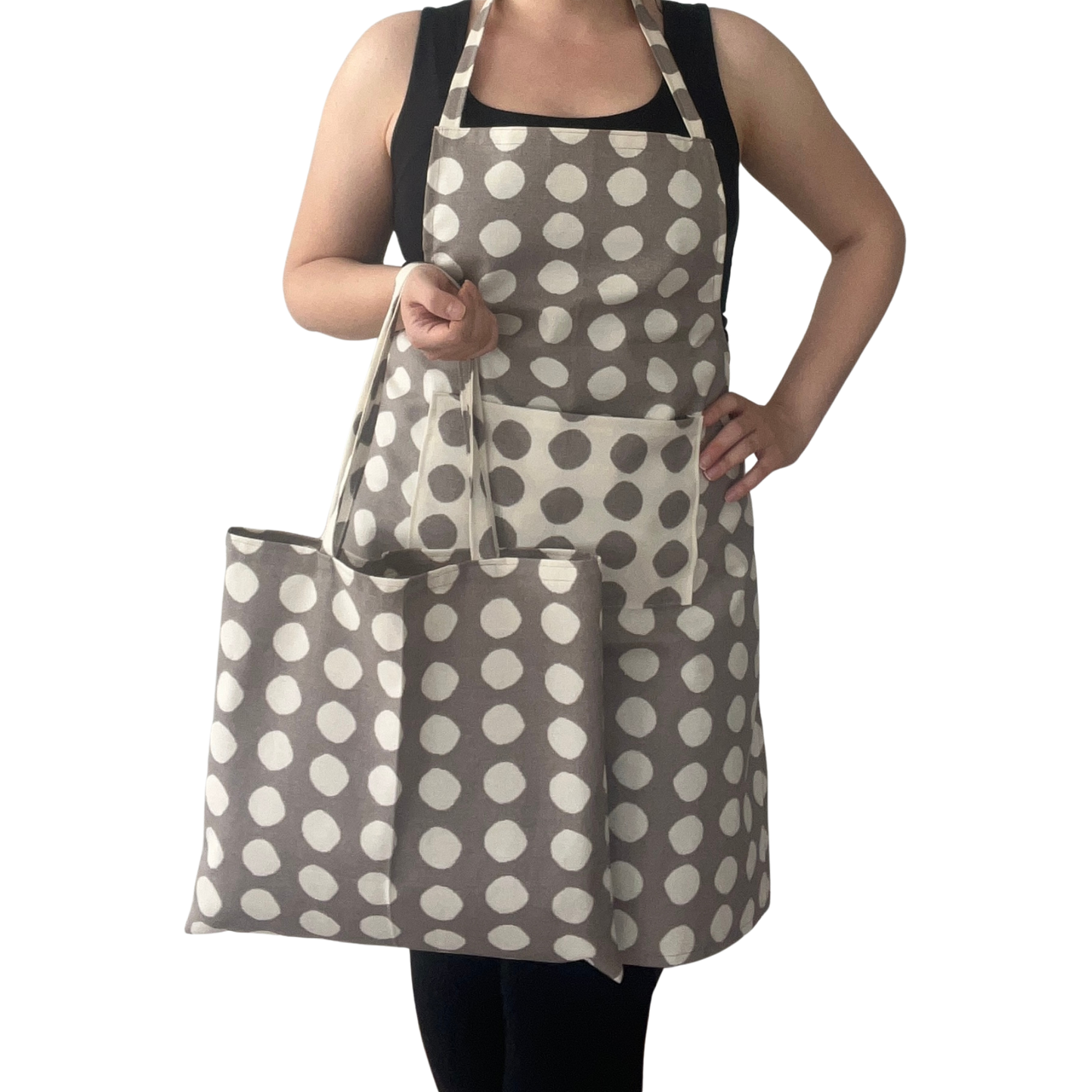 Handmade Polka Dot Apron – Optional Matching Bread Bag / Shopping Tote | Water-Repellent