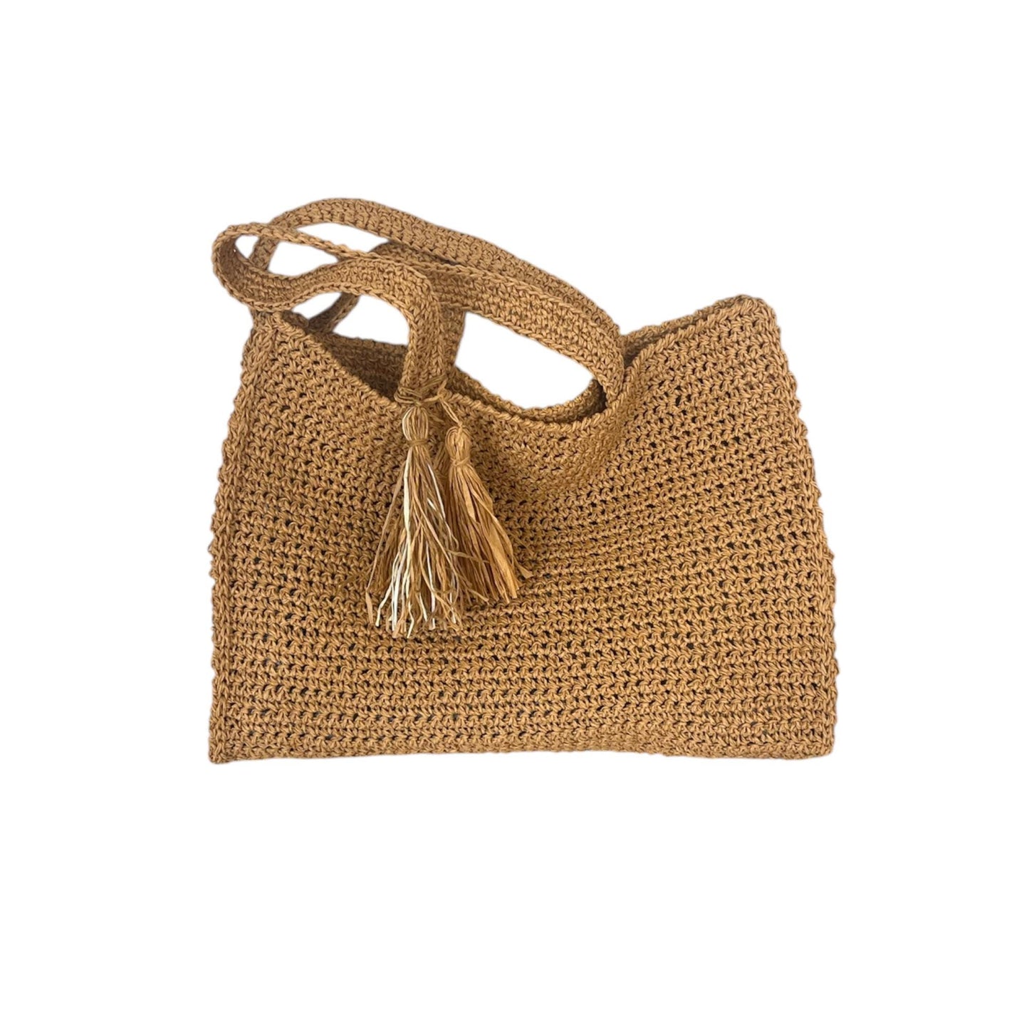 Handmade Crochet Mesh Tote Bag – Natural Straw Color, Summer Beach Bag, Eco-Friendly Market Bag
