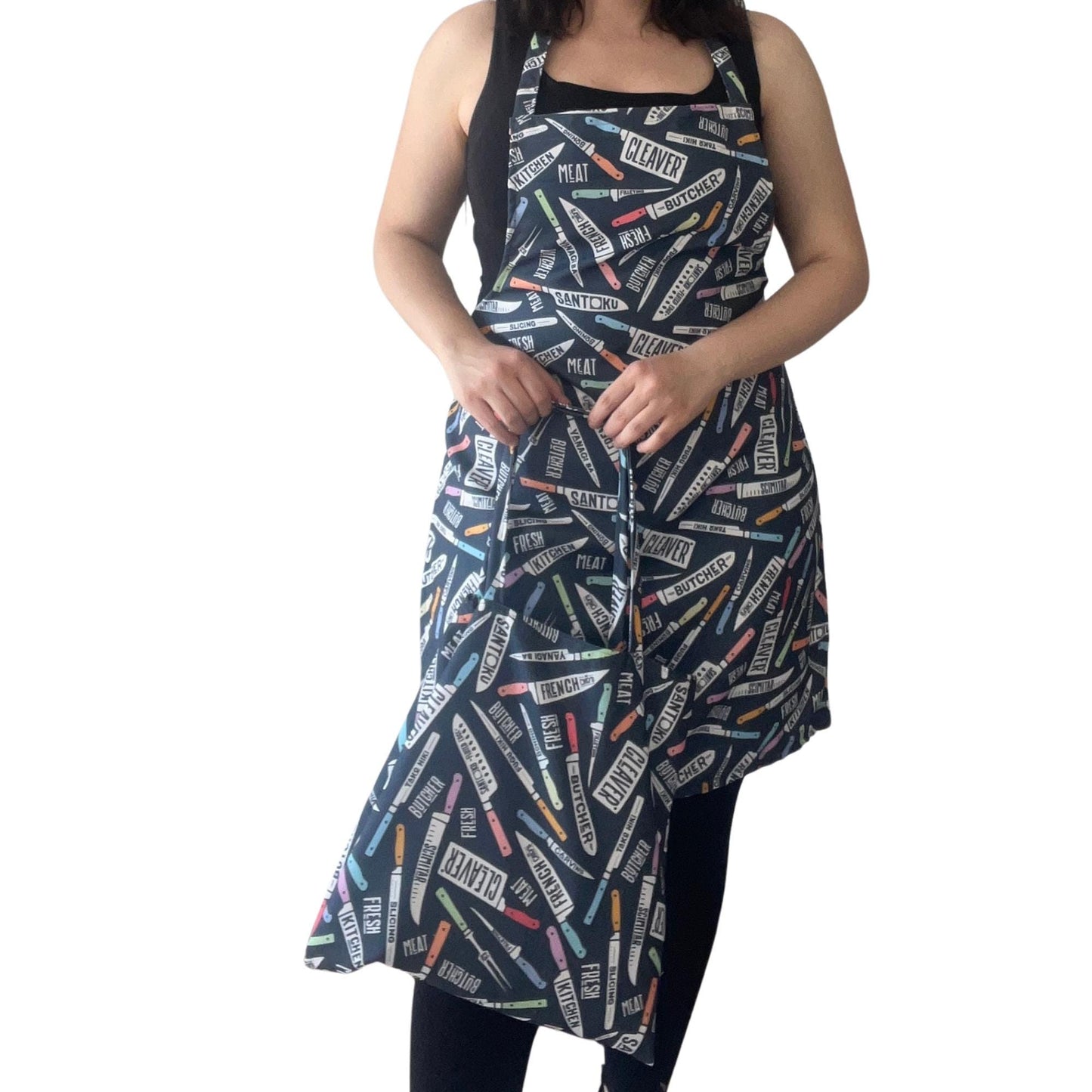 Handmade Knife Print Apron – Optional Matching Tote Bag | Bold Kitchen Gift for Chefs & Food Lovers