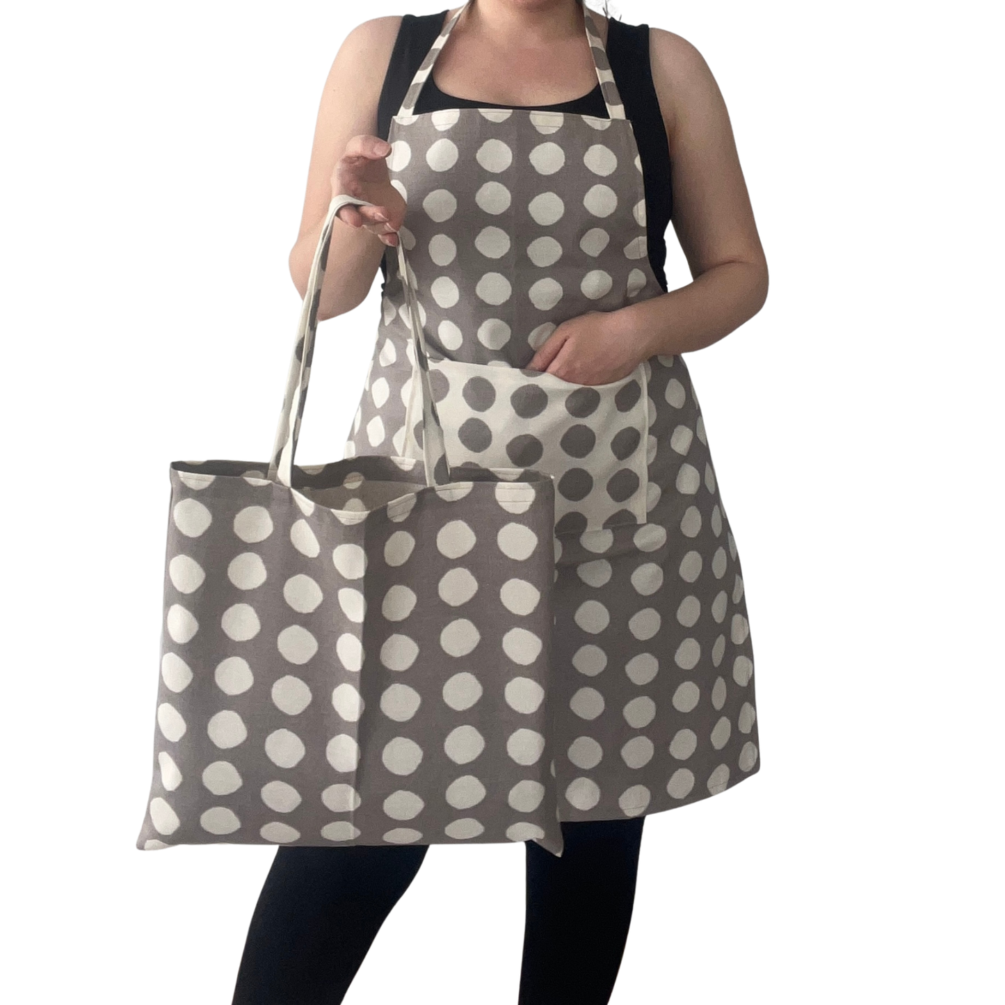 Handmade Polka Dot Apron – Optional Matching Bread Bag / Shopping Tote | Water-Repellent