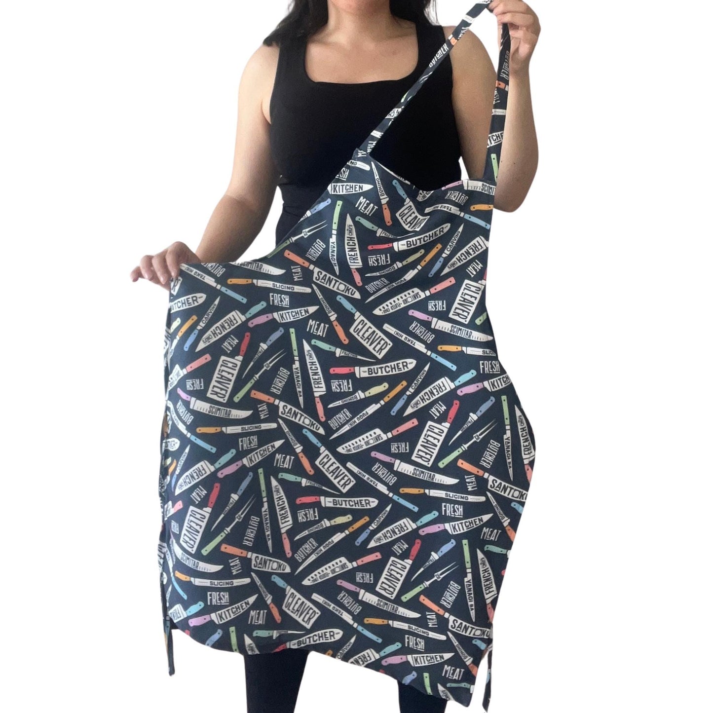Handmade Knife Print Apron – Optional Matching Tote Bag | Bold Kitchen Gift for Chefs & Food Lovers