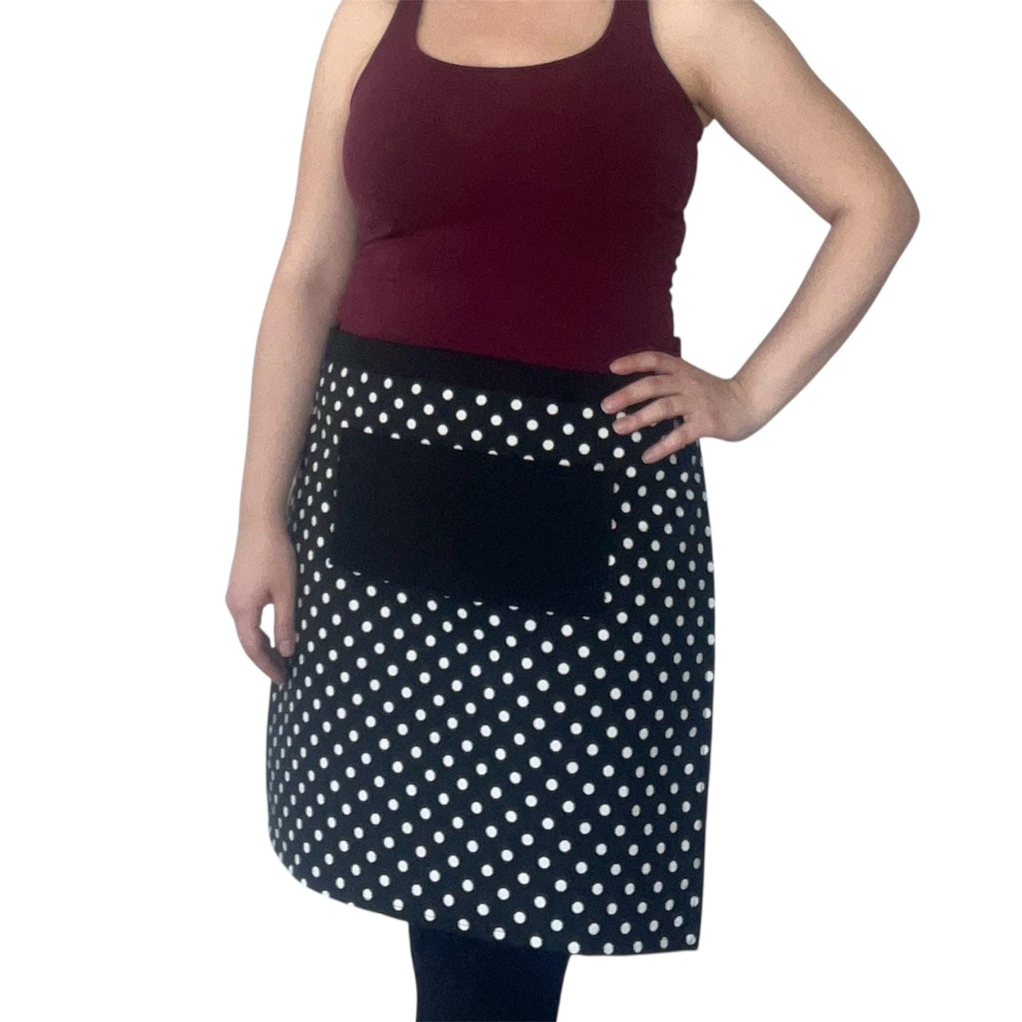 Handmade Black & White Polka Dot Half Apron with Pocket | Retro Water-Repellent Waist Apron for Cooking & Baking