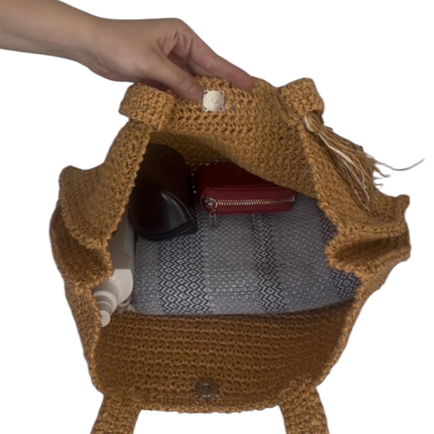 Handmade Crochet Mesh Tote Bag – Natural Straw Color, Summer Beach Bag, Eco-Friendly Market Bag