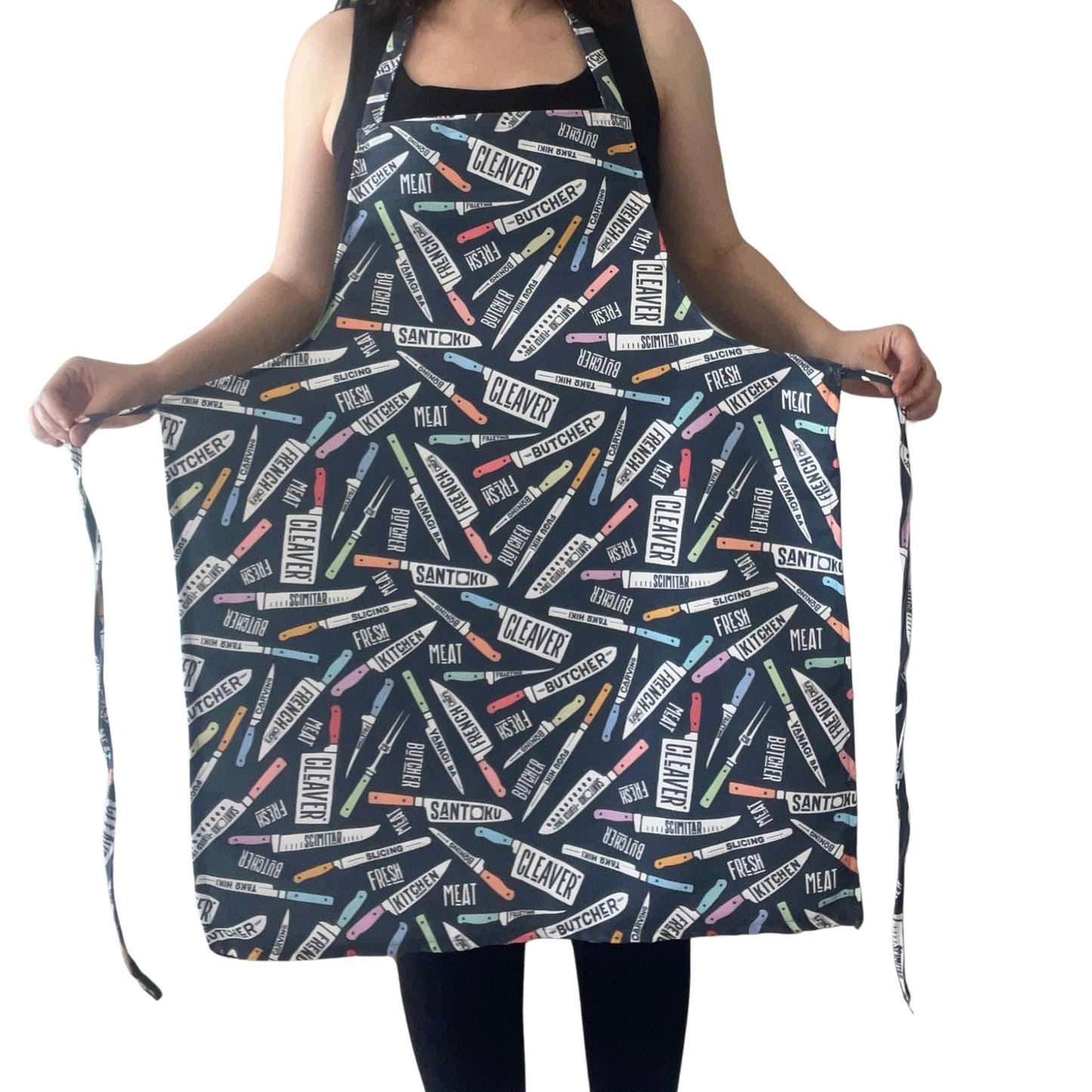 Handmade Knife Print Apron – Optional Matching Tote Bag | Bold Kitchen Gift for Chefs & Food Lovers