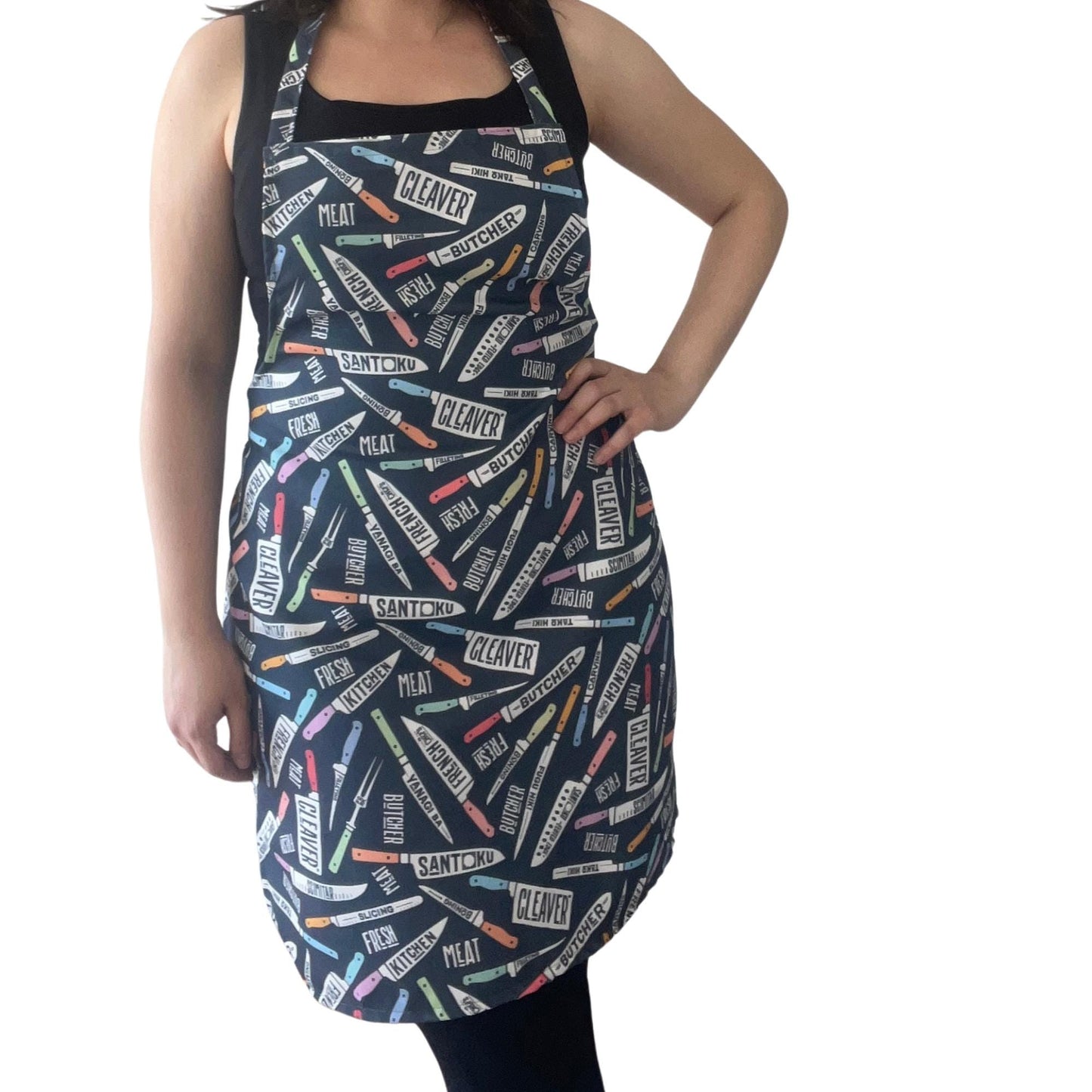 Handmade Knife Print Apron – Optional Matching Tote Bag | Bold Kitchen Gift for Chefs & Food Lovers