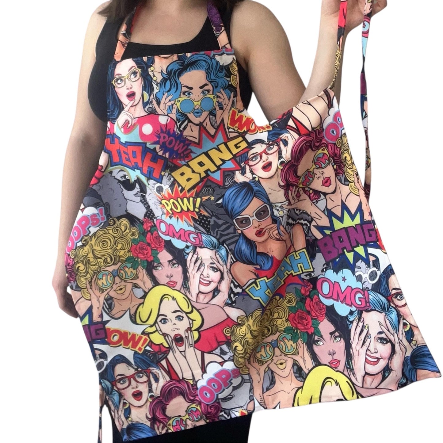 Colorful Pop Art Apron | Handmade Comic Design Kitchen Apron for Cooking, Baking & Fun Gifts – Digital Print
