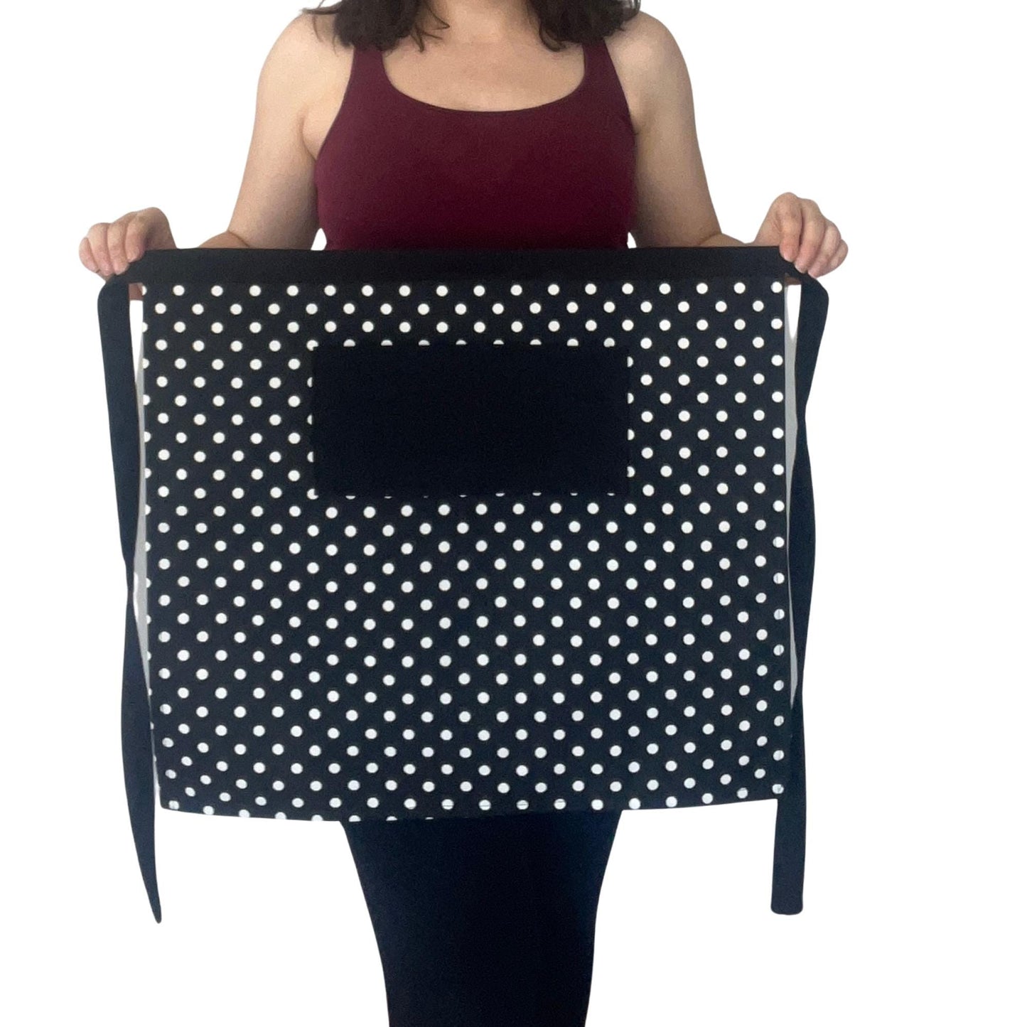 Handmade Black & White Polka Dot Half Apron with Pocket | Retro Water-Repellent Waist Apron for Cooking & Baking