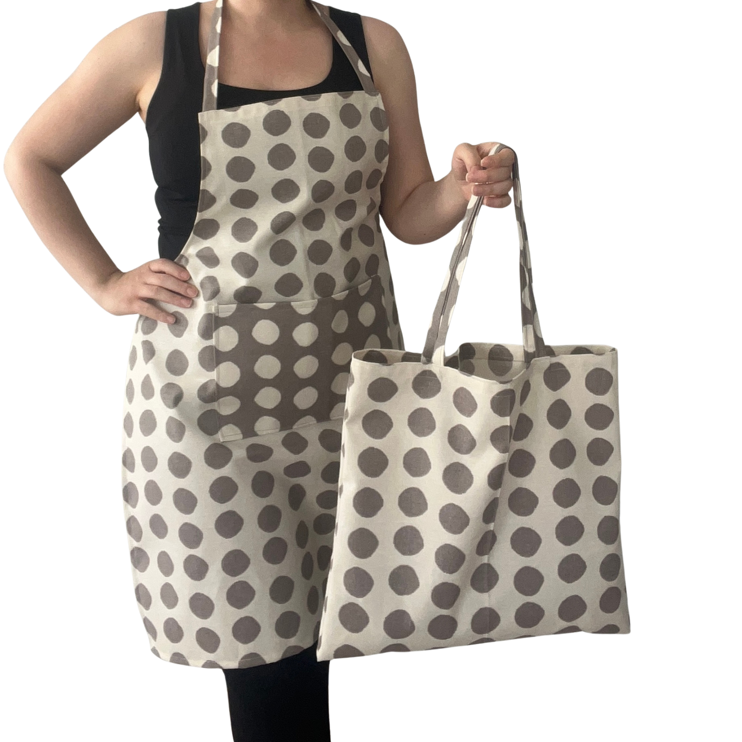 Handmade Polka Dot Apron – Optional Matching Bread Bag / Shopping Tote | Water-Repellent