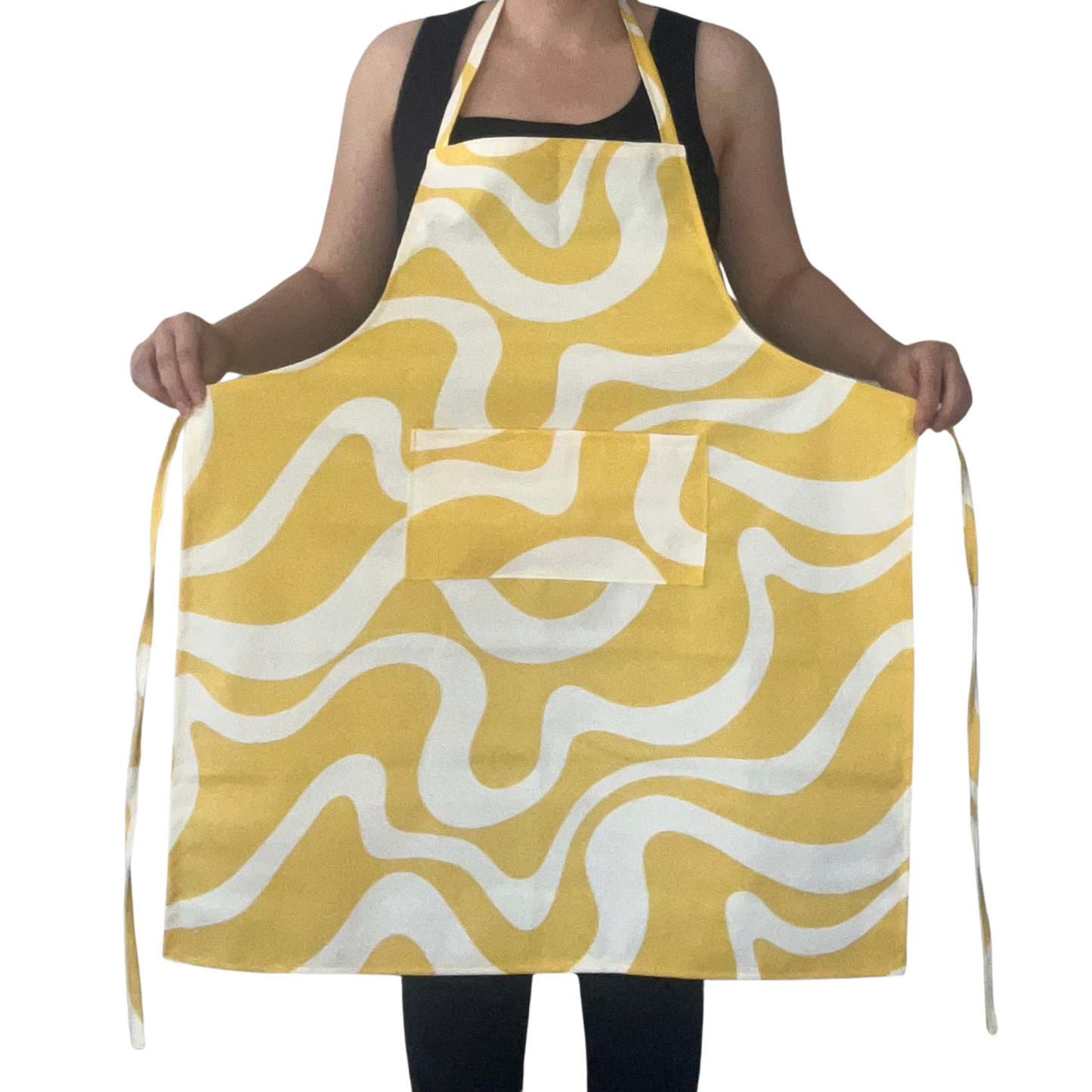 Handmade Water-Resistant Apron with Bold Wavy Print – Blue, Yellow, or Black