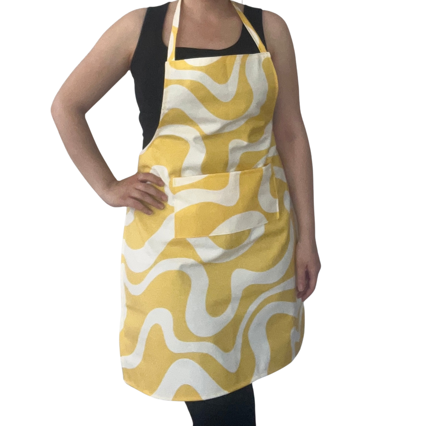 Handmade Water-Resistant Apron with Bold Wavy Print – Blue, Yellow, or Black
