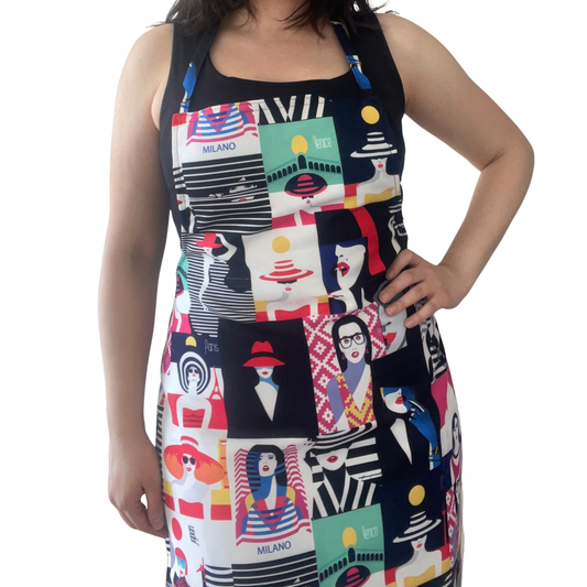 Pop Art Women Illustration Apron – Colorful Full-Length Kitchen Apron, Handmade Cooking Gift for Women & Chefs