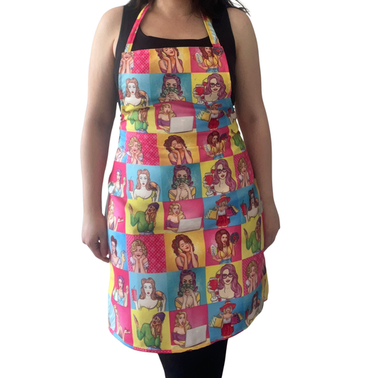 Vibrant Pop Art Women Illustration Apron – Colorful, Bold Kitchen Accessory, Handmade