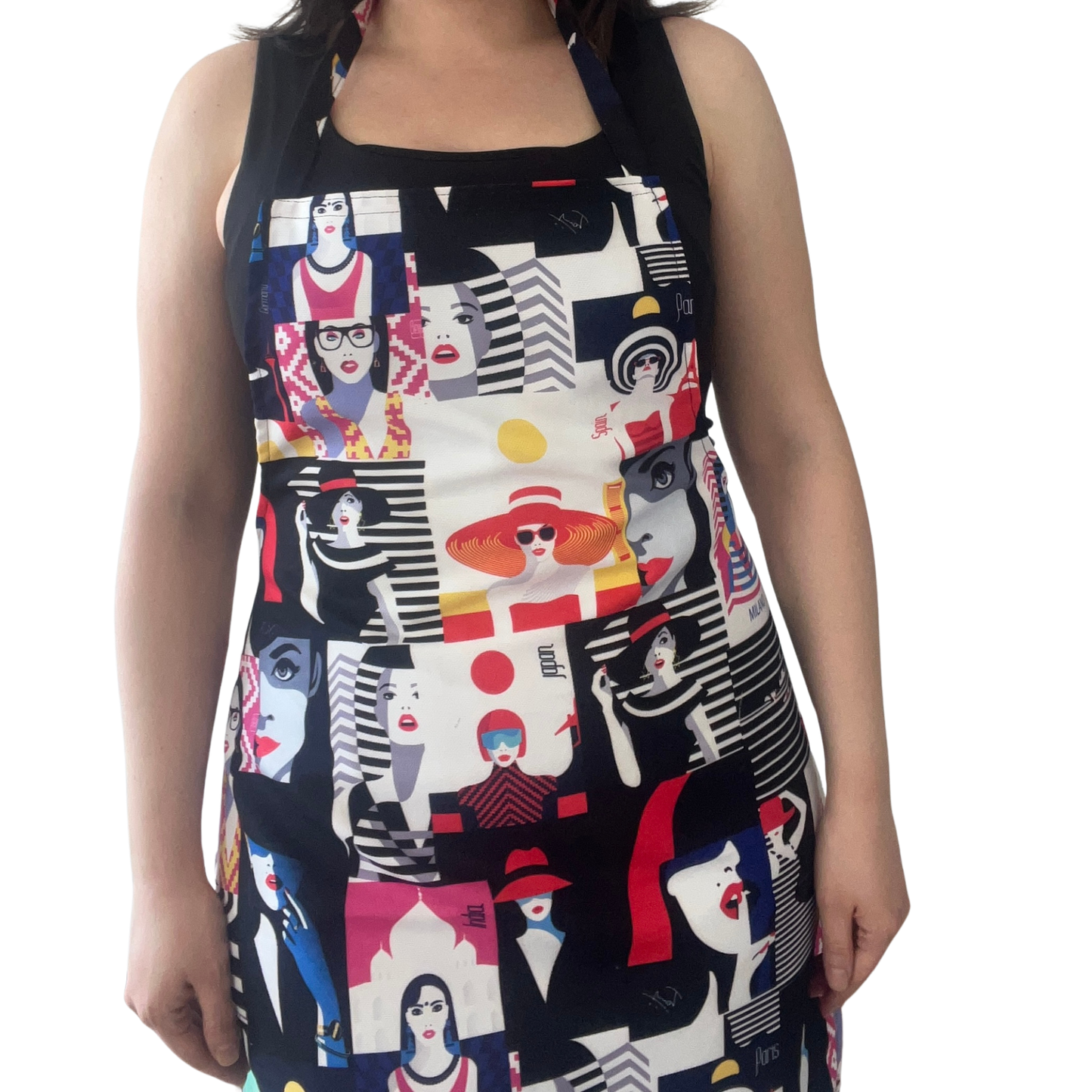 Pop Art Women Illustration Apron – Colorful Full-Length Kitchen Apron, Handmade Cooking Gift for Women & Chefs