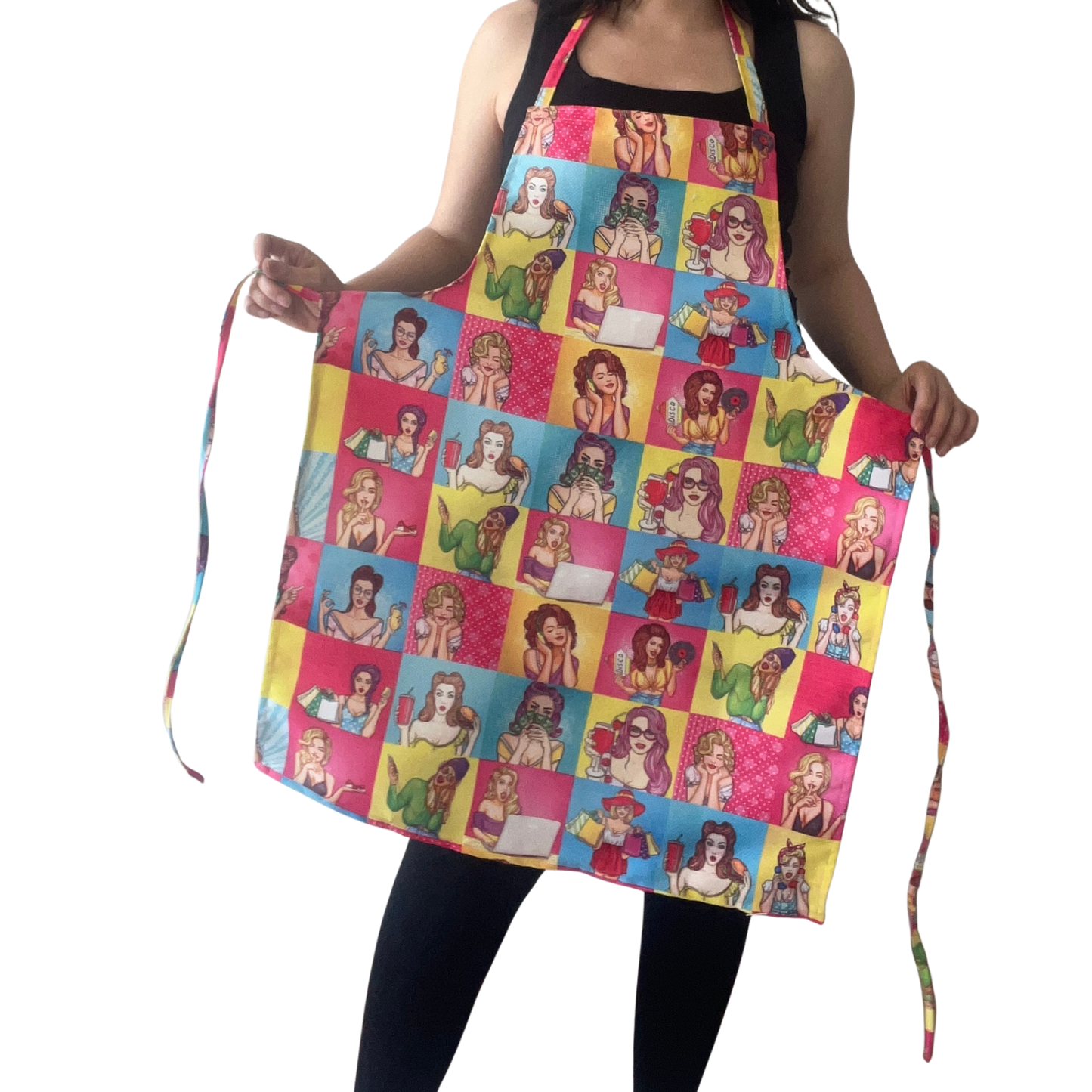 Vibrant Pop Art Women Illustration Apron – Colorful, Bold Kitchen Accessory, Handmade