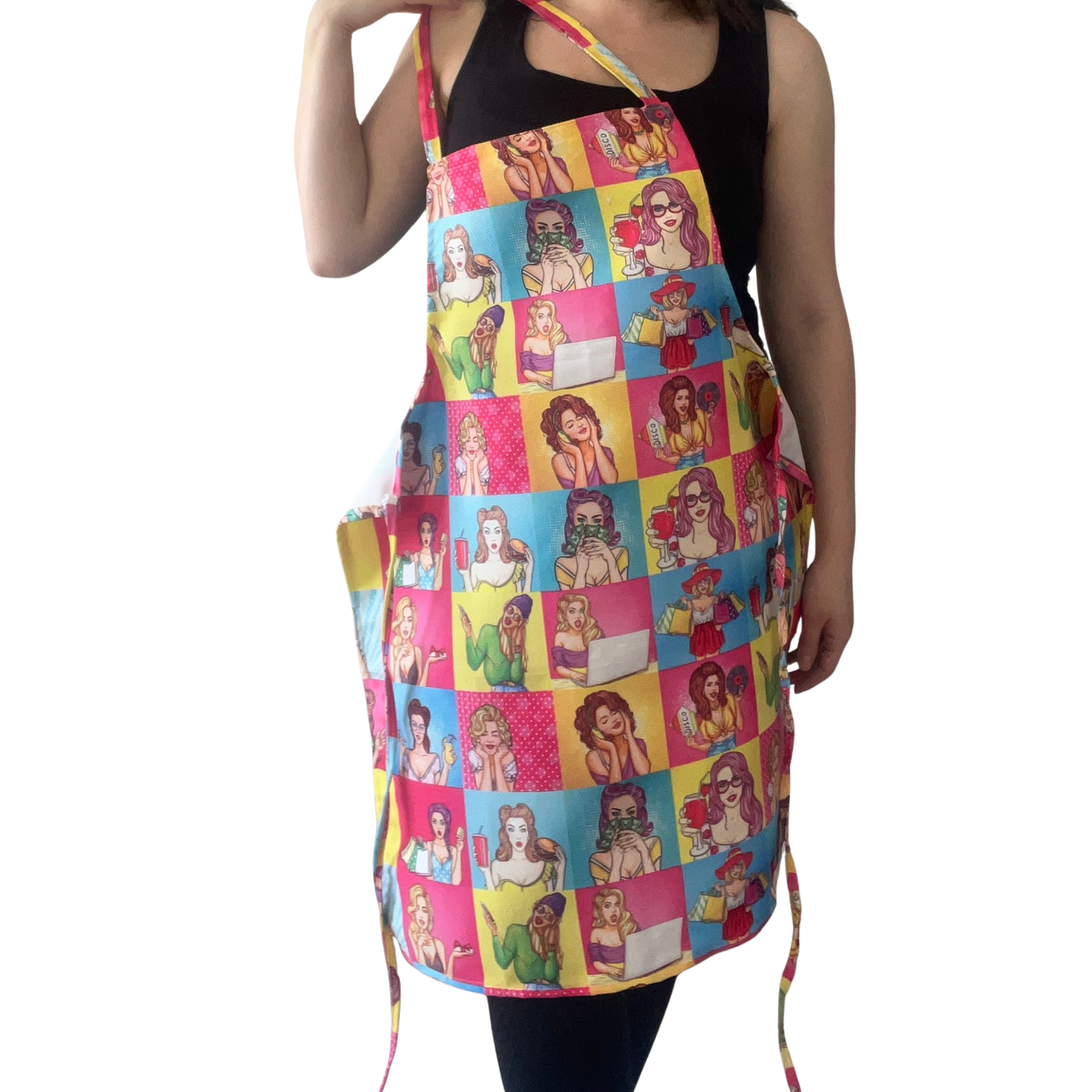 Vibrant Pop Art Women Illustration Apron – Colorful, Bold Kitchen Accessory, Handmade