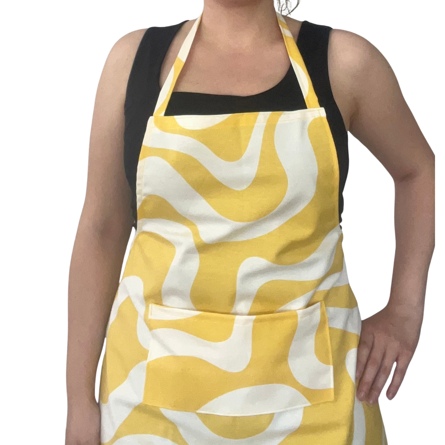 Handmade Water-Resistant Apron with Bold Wavy Print – Blue, Yellow, or Black