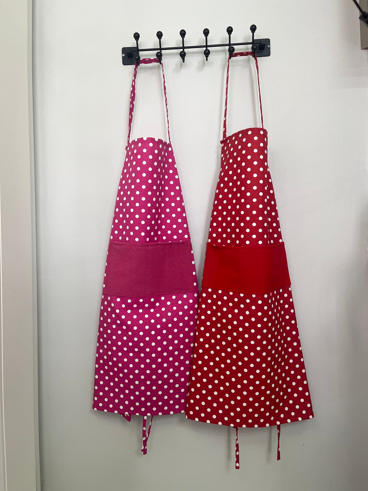 Handmade Polka Dot Apron – Red or Pink | Water-Repellent & Stain-Resistant