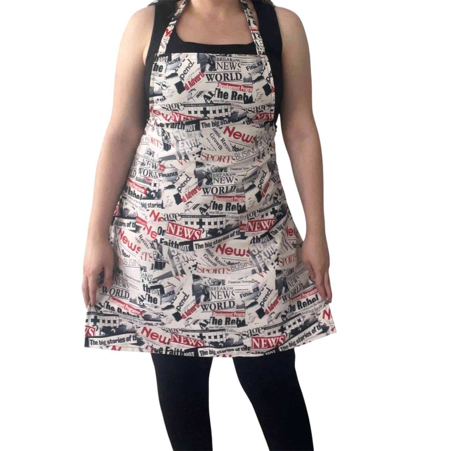 Handmade Newspaper Print Apron & Tote Bag Set – Bold Red, Black & White Headline Design, Lightweight, Washable, Unique Gift Idea