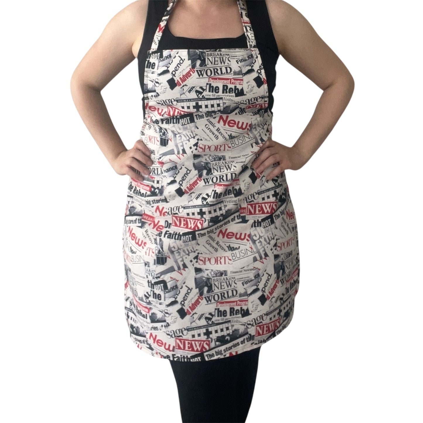Handmade Newspaper Print Apron & Tote Bag Set – Bold Red, Black & White Headline Design, Lightweight, Washable, Unique Gift Idea