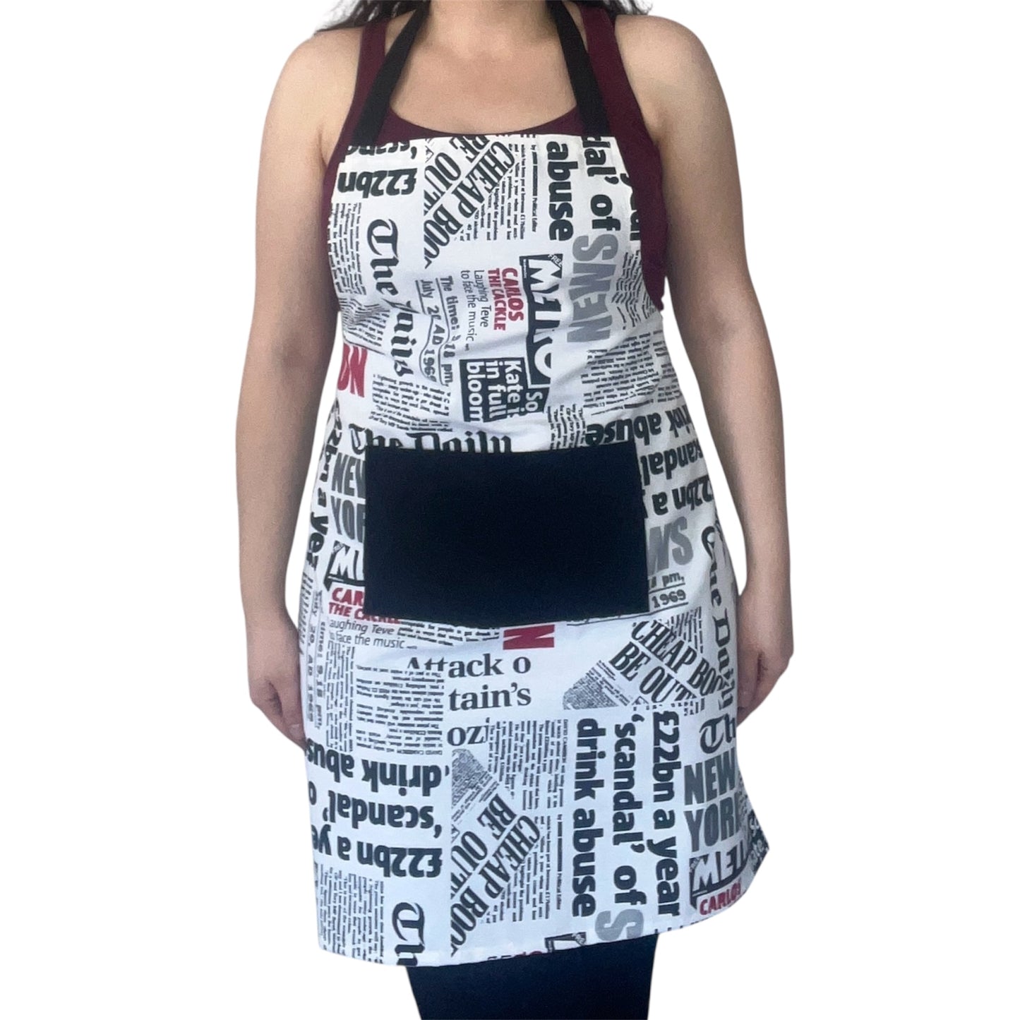 Handmade Newspaper Print Apron – Optional Matching Tote | Water-Repellent, Stain-Resistant