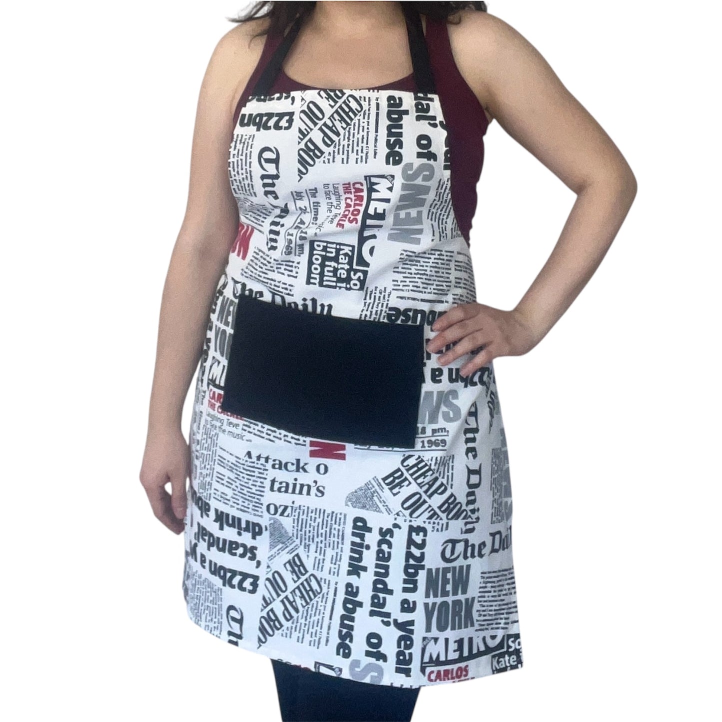 Handmade Newspaper Print Apron – Optional Matching Tote | Water-Repellent, Stain-Resistant