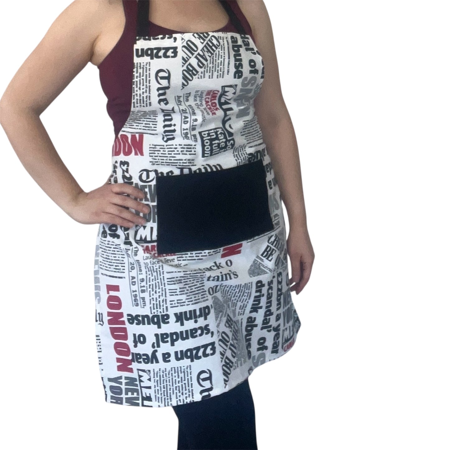Handmade Newspaper Print Apron – Optional Matching Tote | Water-Repellent, Stain-Resistant