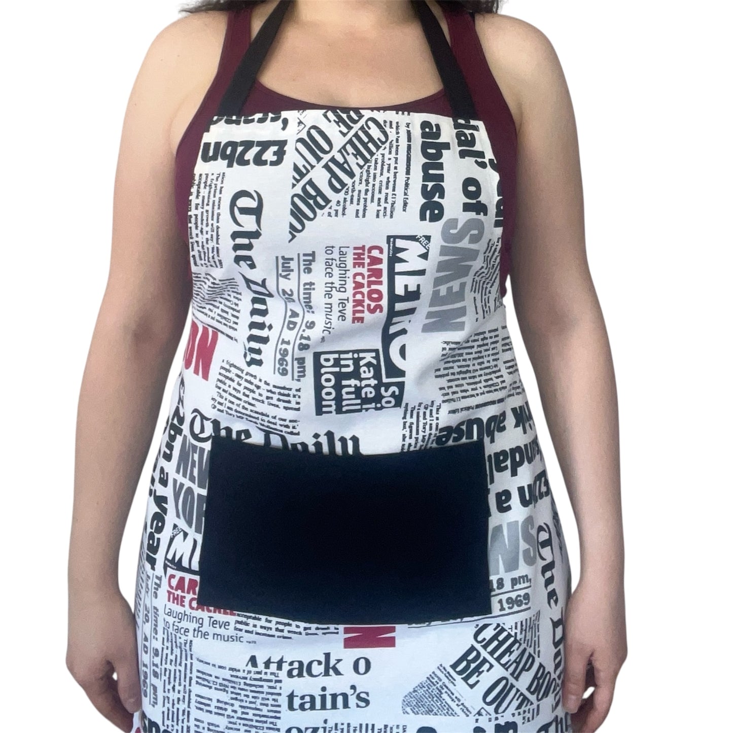 Handmade Newspaper Print Apron – Optional Matching Tote | Water-Repellent, Stain-Resistant