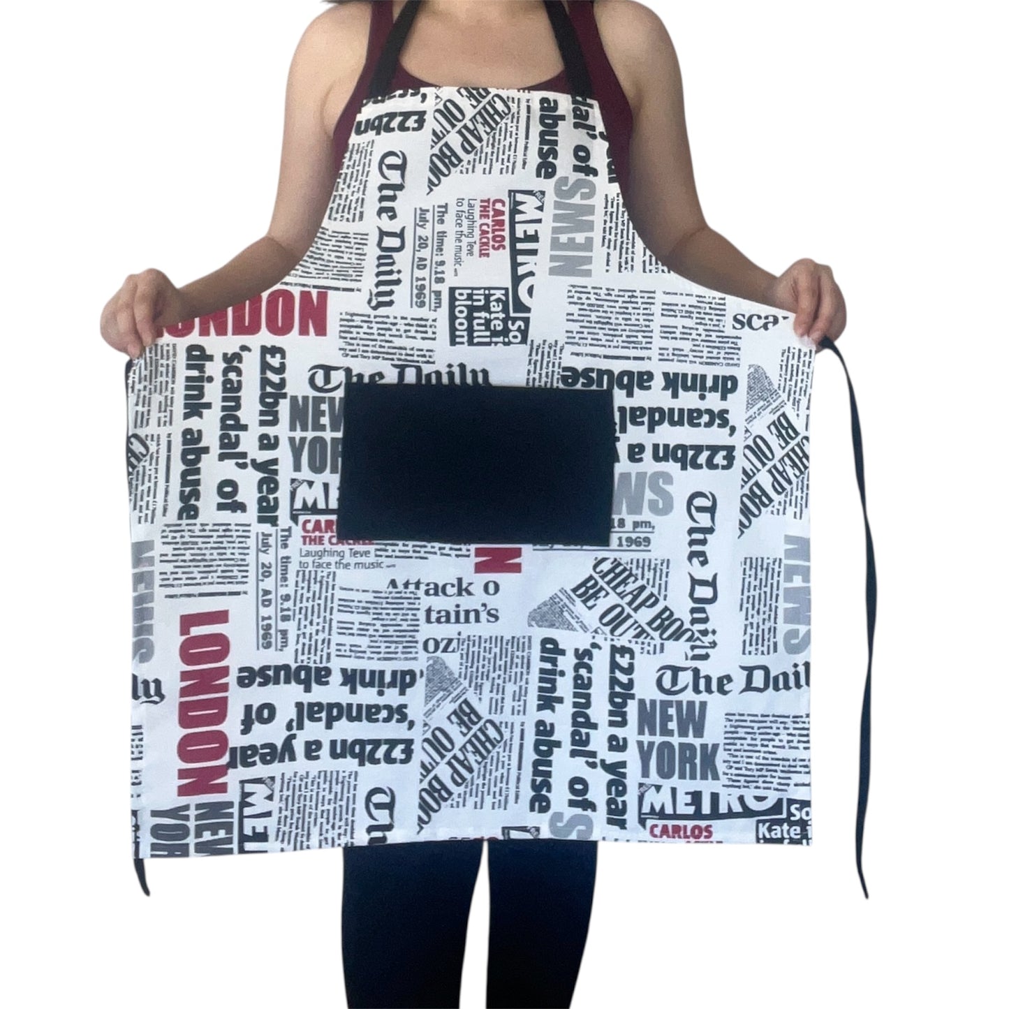 Handmade Newspaper Print Apron – Optional Matching Tote | Water-Repellent, Stain-Resistant