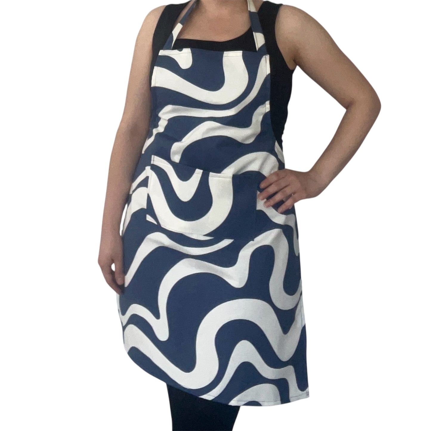 Handmade Water-Resistant Apron with Bold Wavy Print – Blue, Yellow, or Black