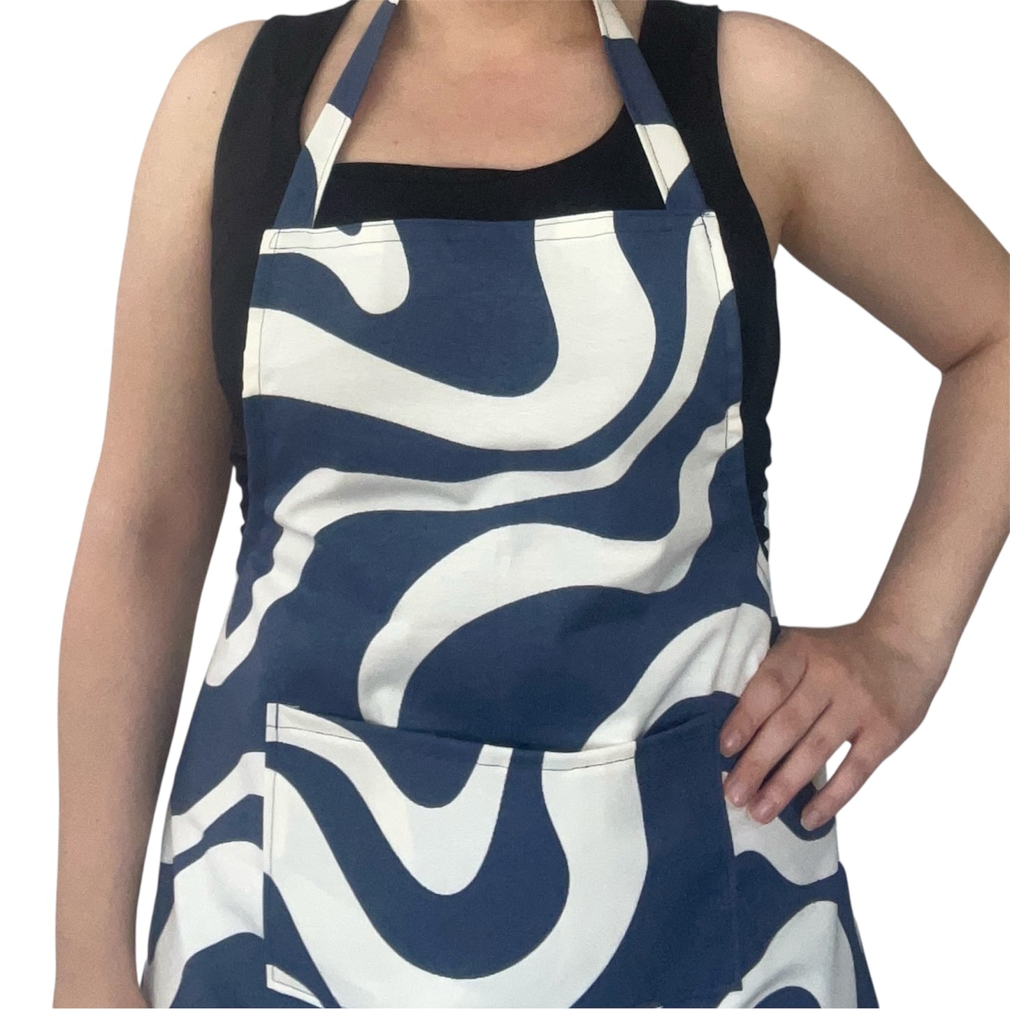 Handmade Water-Resistant Apron with Bold Wavy Print – Blue, Yellow, or Black