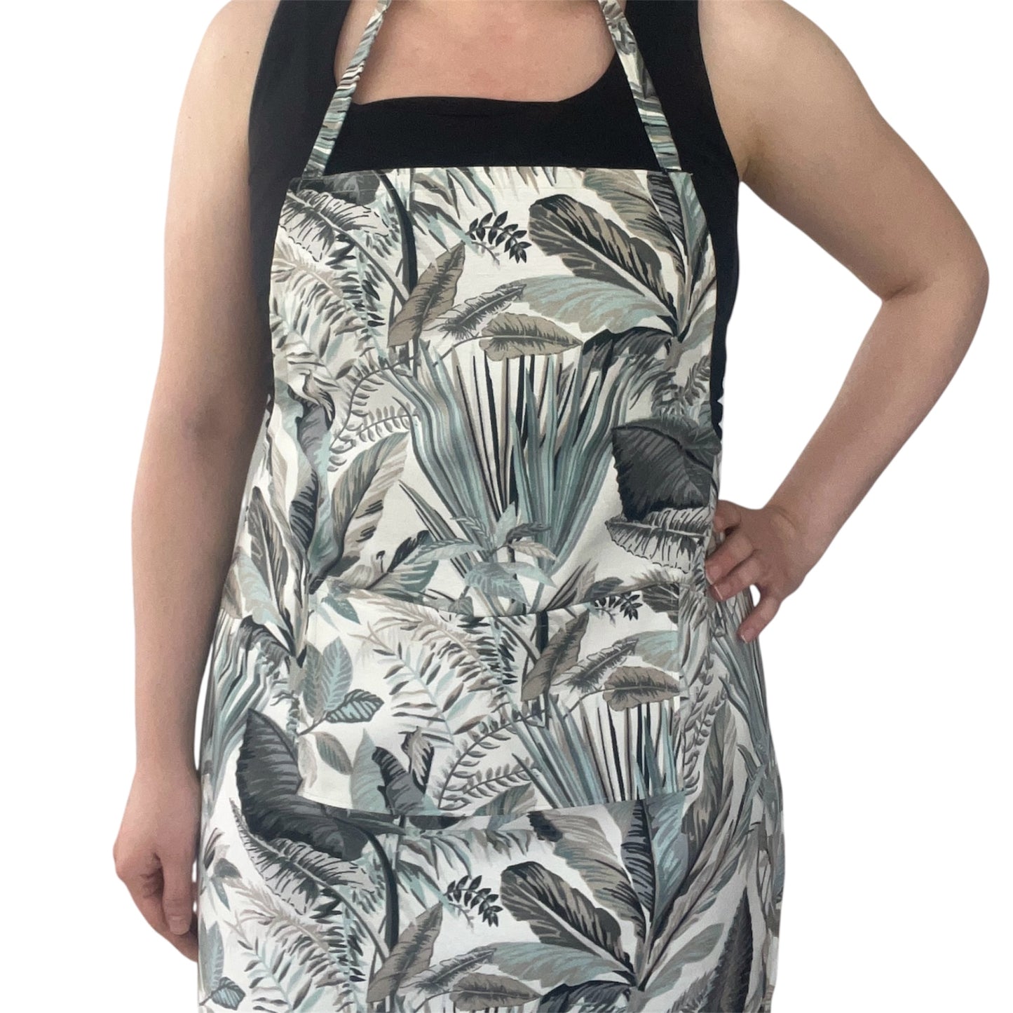 Handmade Botanical Apron & Matching Tote – Water-Repellent Kitchen Apron with Front Pocket – Reusable Bread Bag/Shopping Tote Set