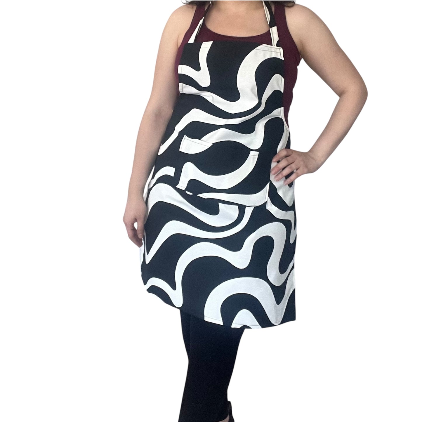 Handmade Water-Resistant Apron with Bold Wavy Print – Blue, Yellow, or Black