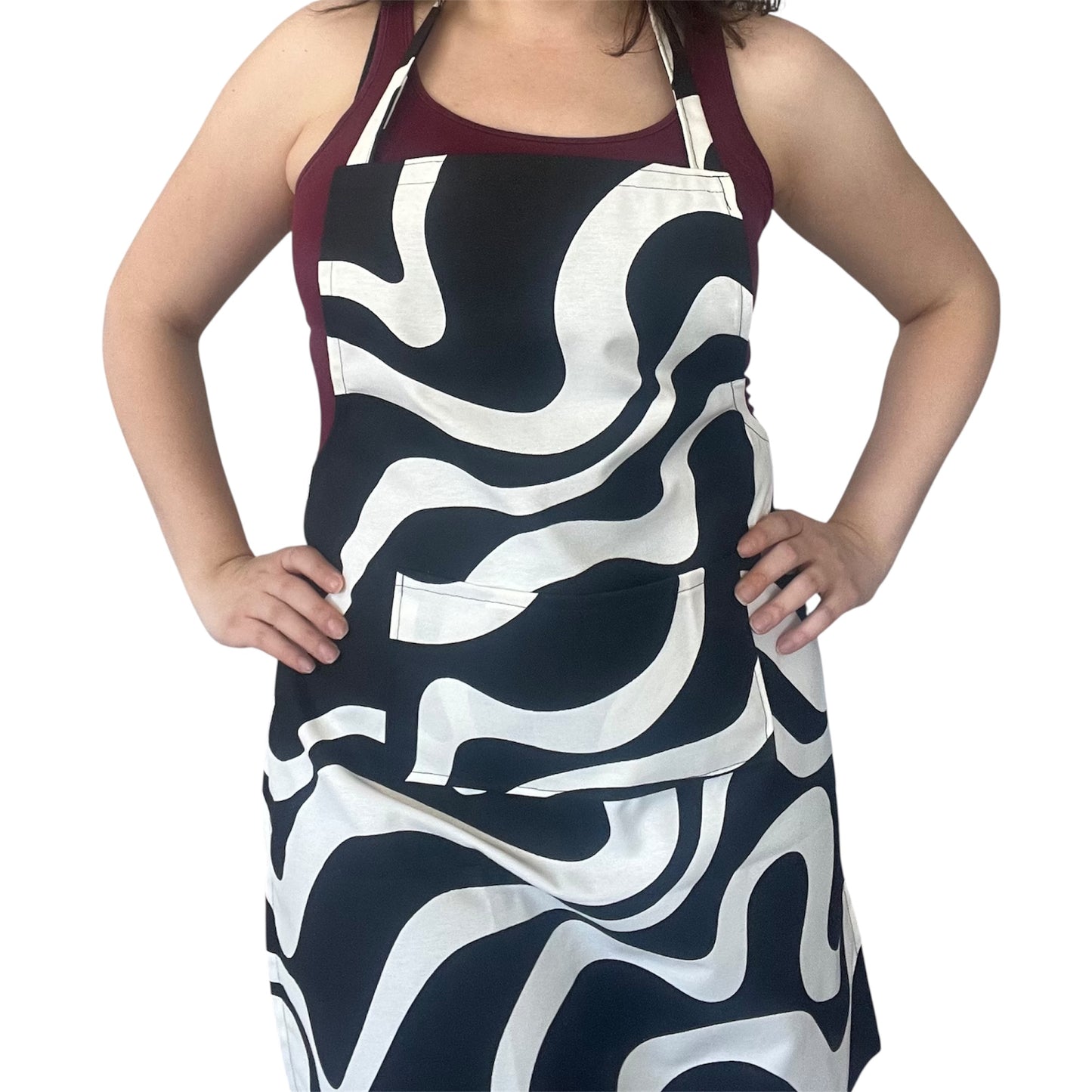 Handmade Water-Resistant Apron with Bold Wavy Print – Blue, Yellow, or Black