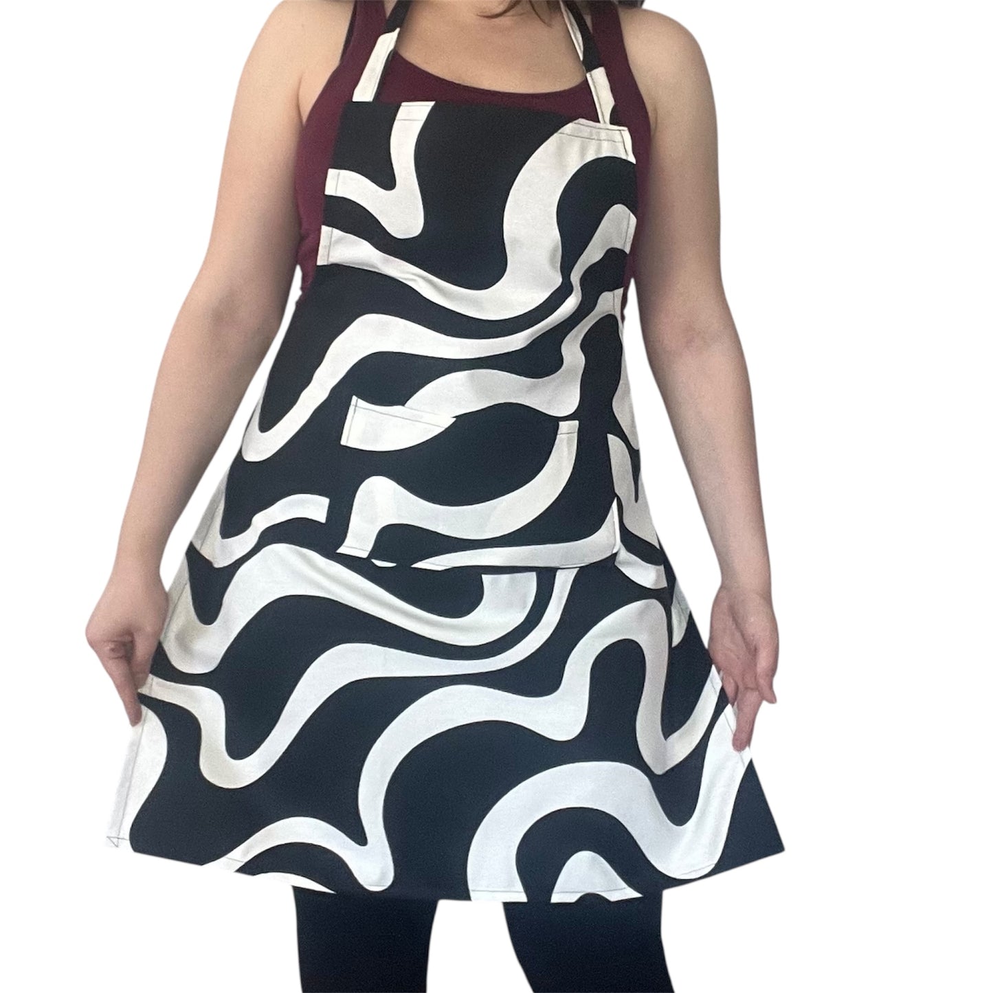 Handmade Water-Resistant Apron with Bold Wavy Print – Blue, Yellow, or Black