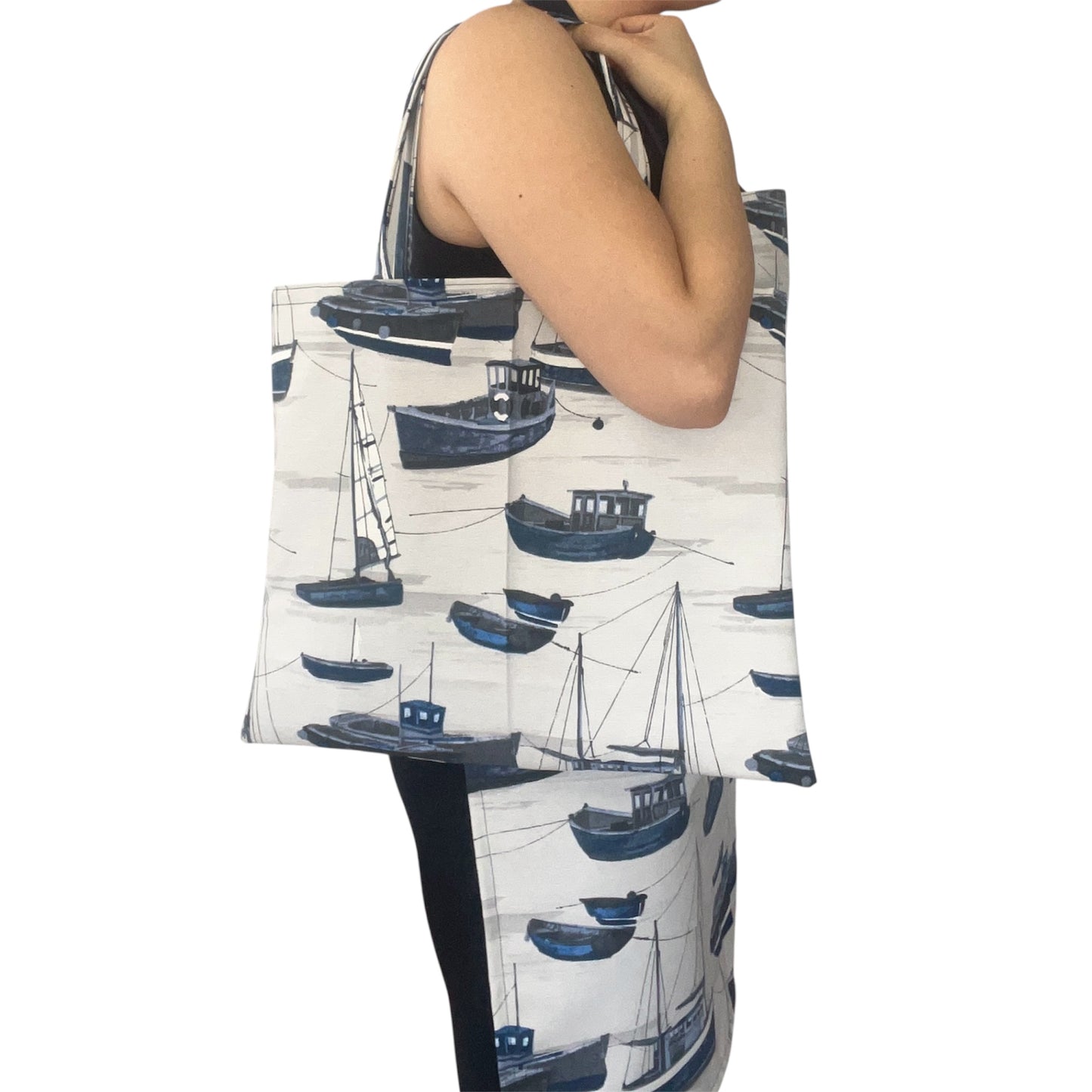 Handmade Nautical Apron & Matching Bread Bag Set – Navy Boat Print