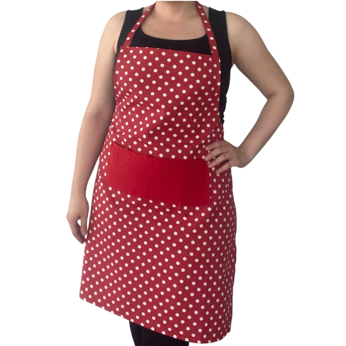Handmade Polka Dot Apron – Red or Pink | Water-Repellent & Stain-Resistant