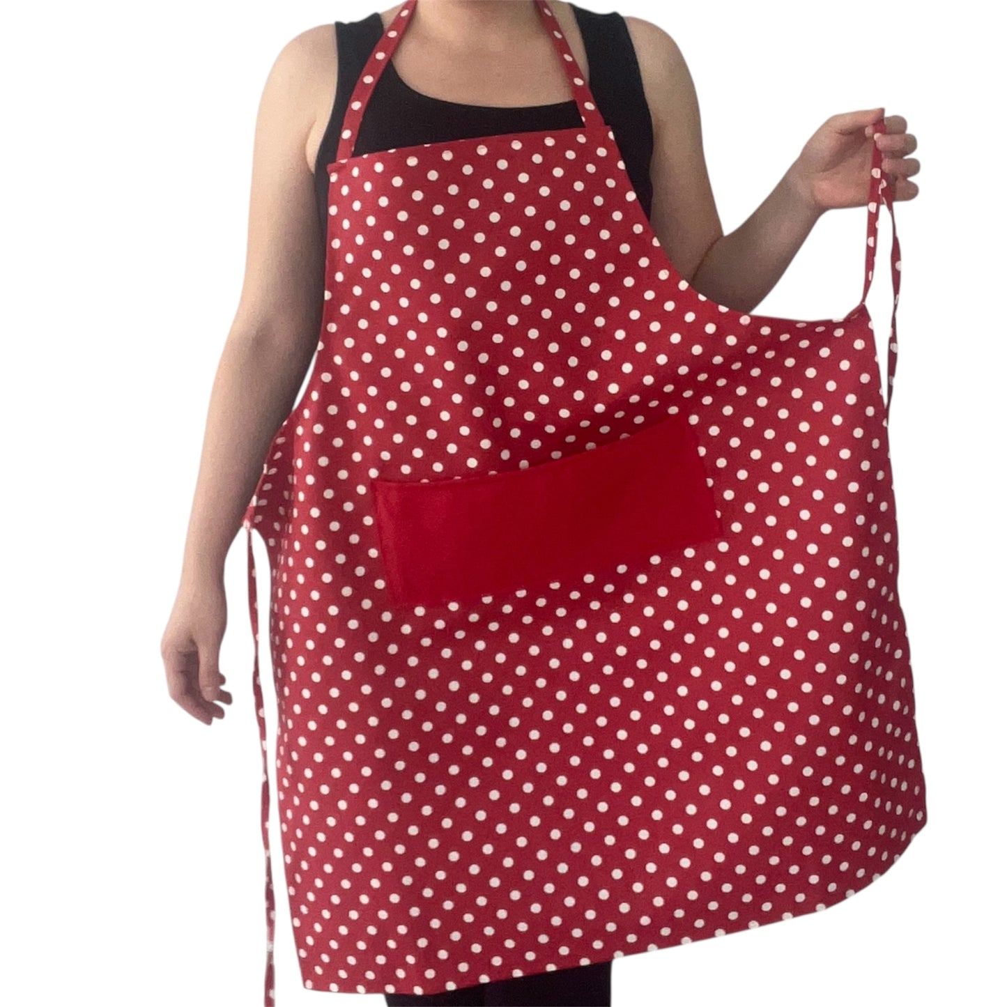 Handmade Polka Dot Apron – Red or Pink | Water-Repellent & Stain-Resistant
