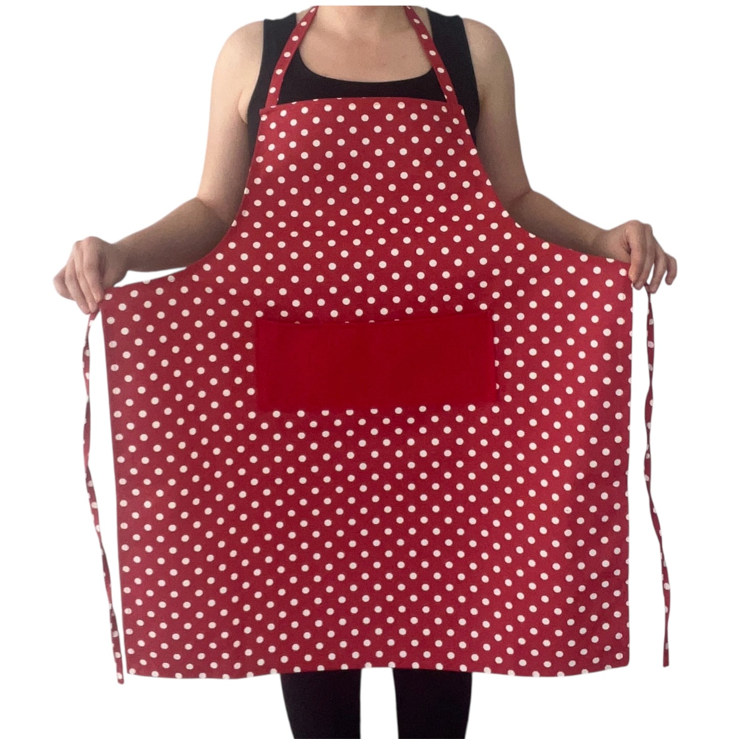 Handmade Polka Dot Apron – Red or Pink | Water-Repellent & Stain-Resistant