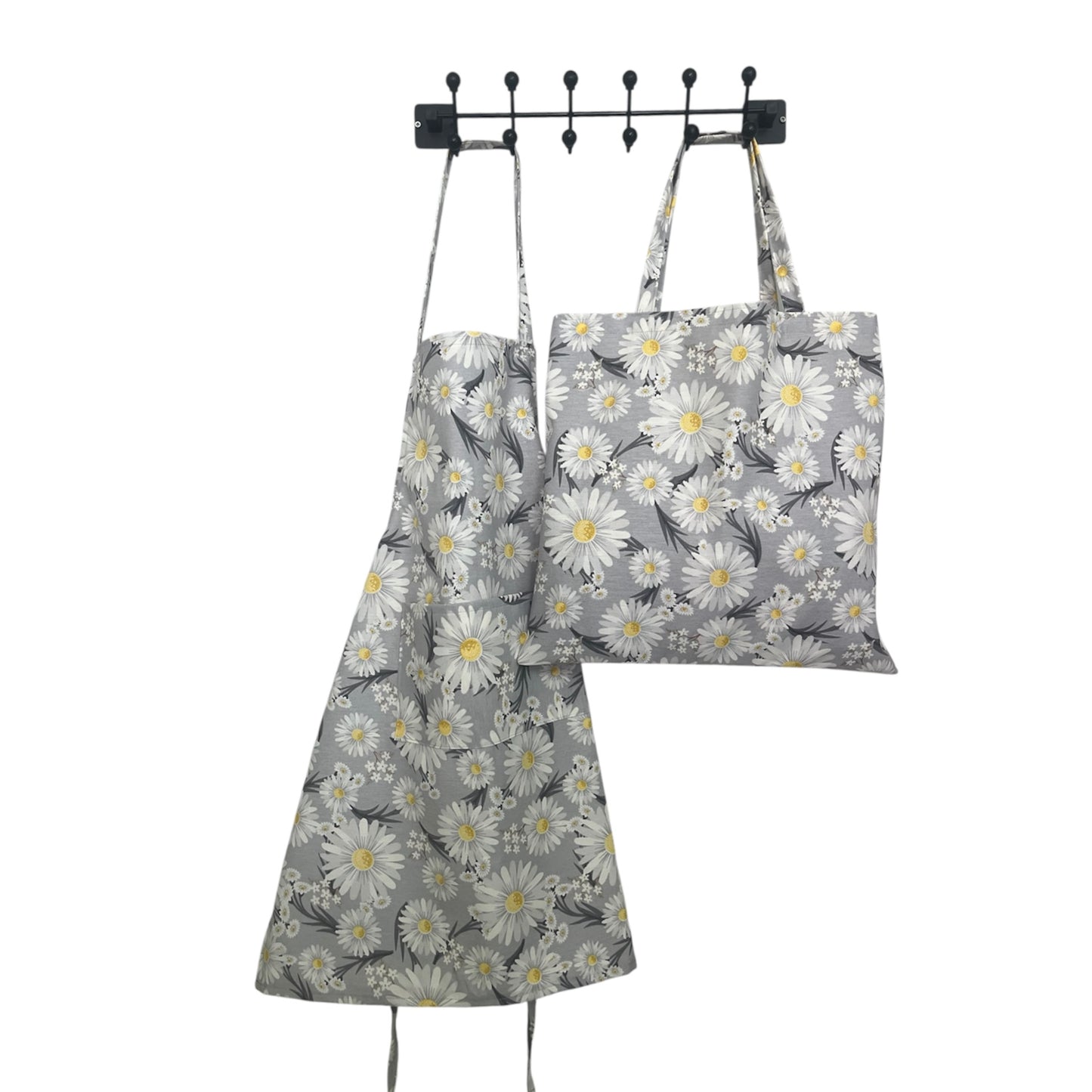 Handmade Daisy Apron Set | Water-Resistant Floral Kitchen Apron with Tote & Grocery Bag